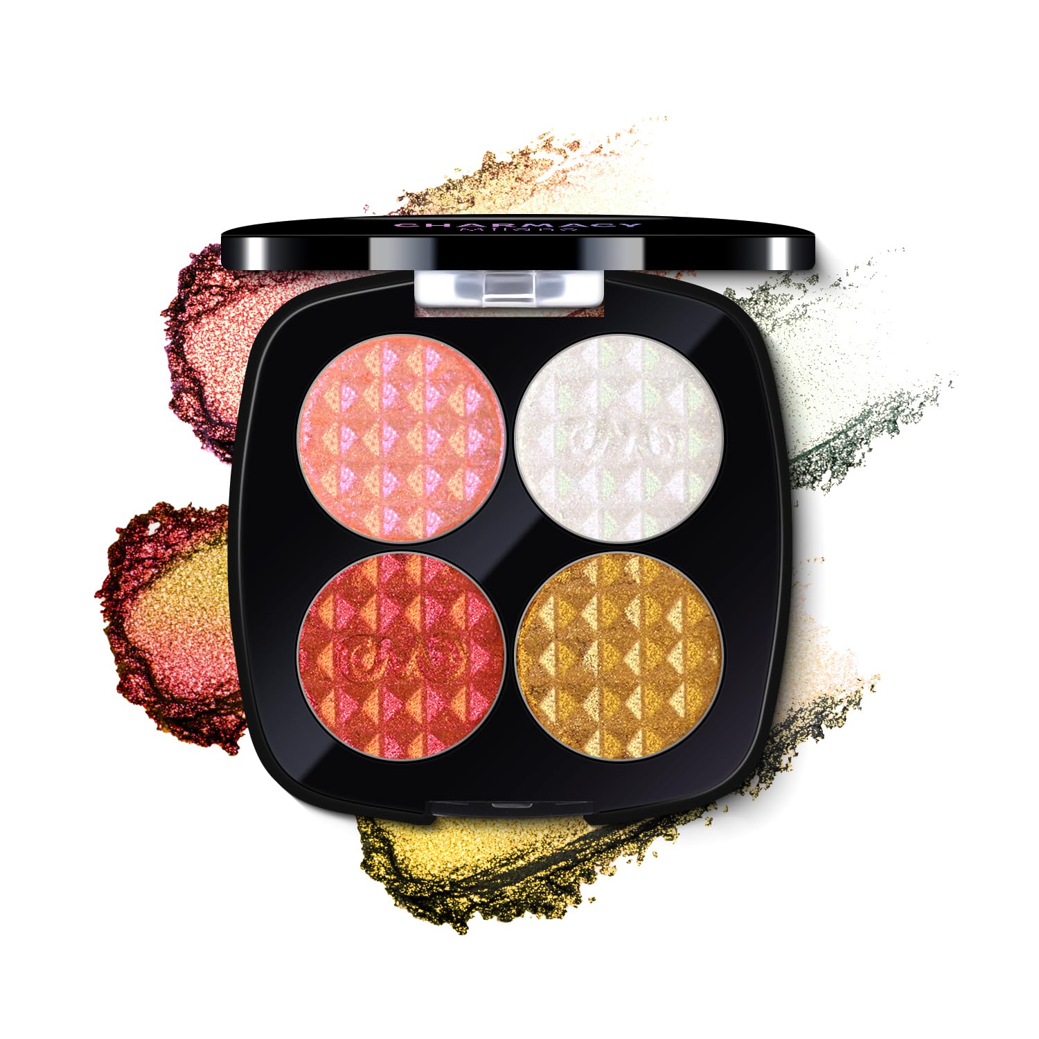 CHARMACY 4 Colors Chameleon Eyeshadow & Highlighter Palette - Shift-Infused Multichrome Pressed Pigments, Long-Lasting Velvet Fi