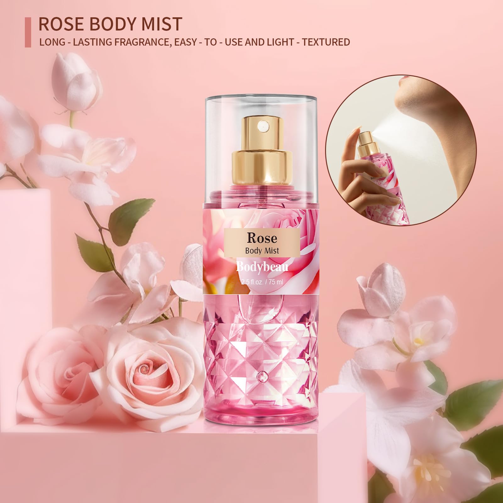 Bath And Body Gift Set For Women & Girls, Rose 3Pcs Set For - Shower Gel, Body Lotion, Body Mist, Personal Portable Body Care Tr
