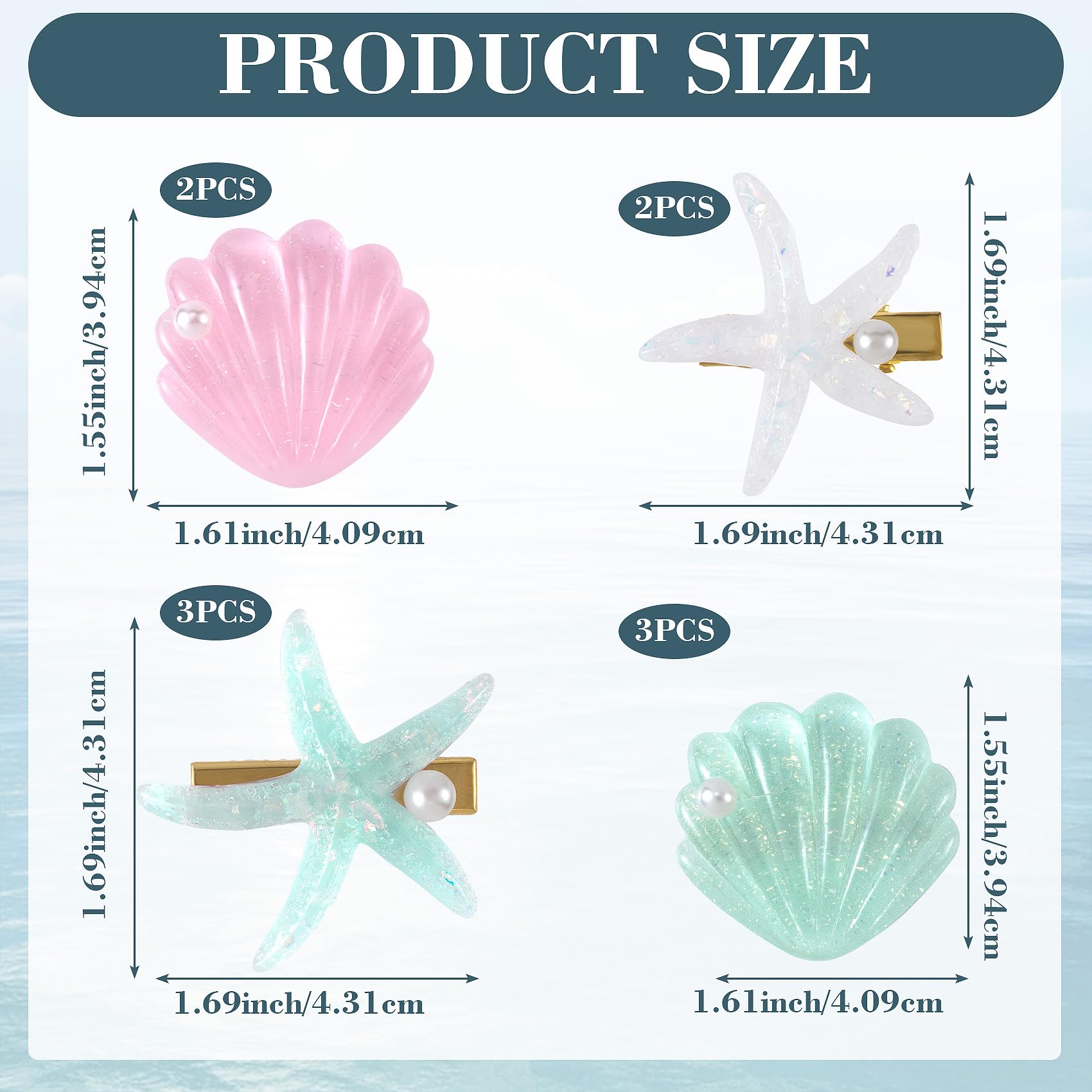 Pagow 10 Pieces Starfish Hair Clips, Rhinestone Pearls Crystal Hair Barrettes, Sea Star Ponytail Holder, Cute Wedding Headpiece