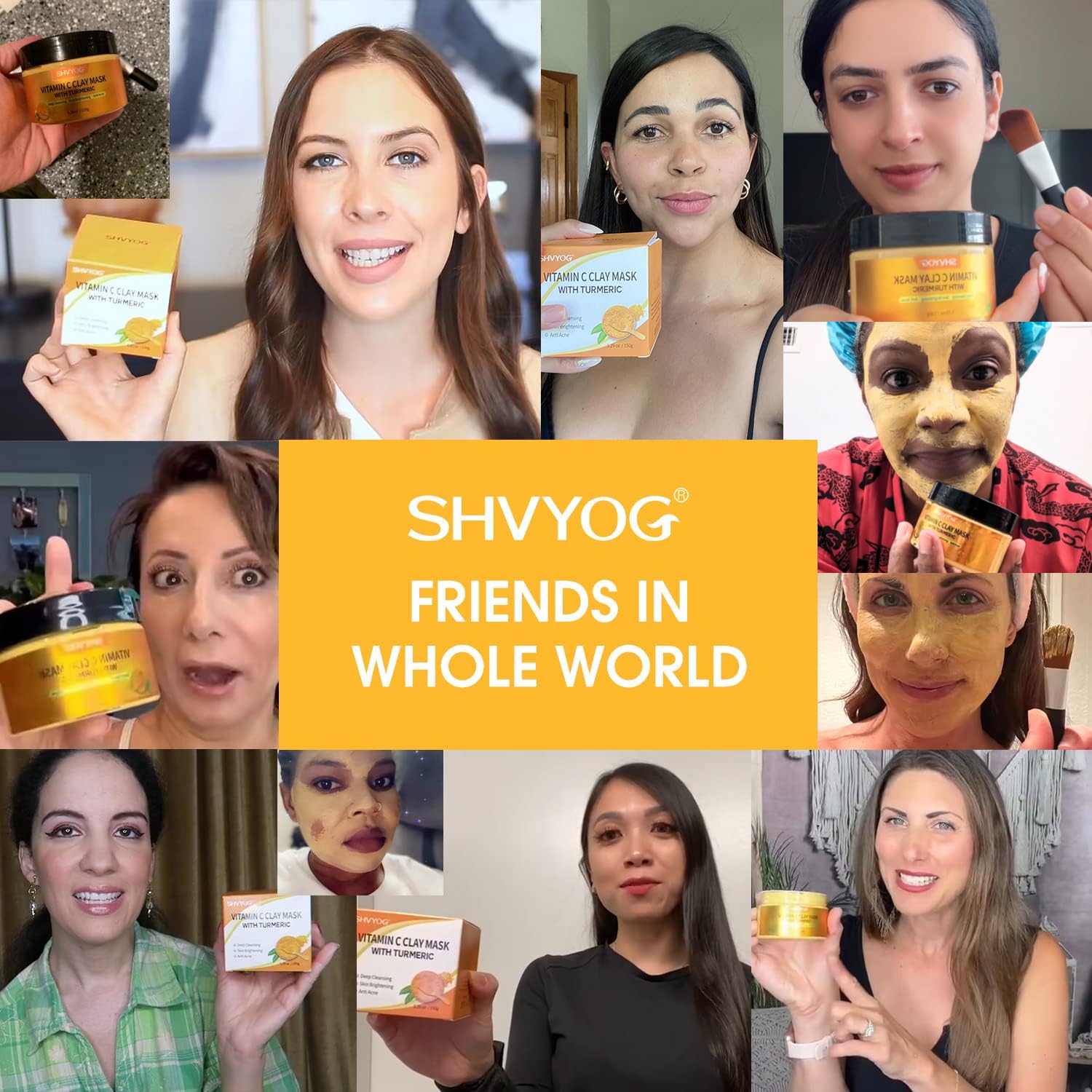 Vitamin C Face Mask with Kaolin Clay and Turmeric for Dark Spots, Dull Skin, Skincare Facial Mask for Controlling Oil and Refini