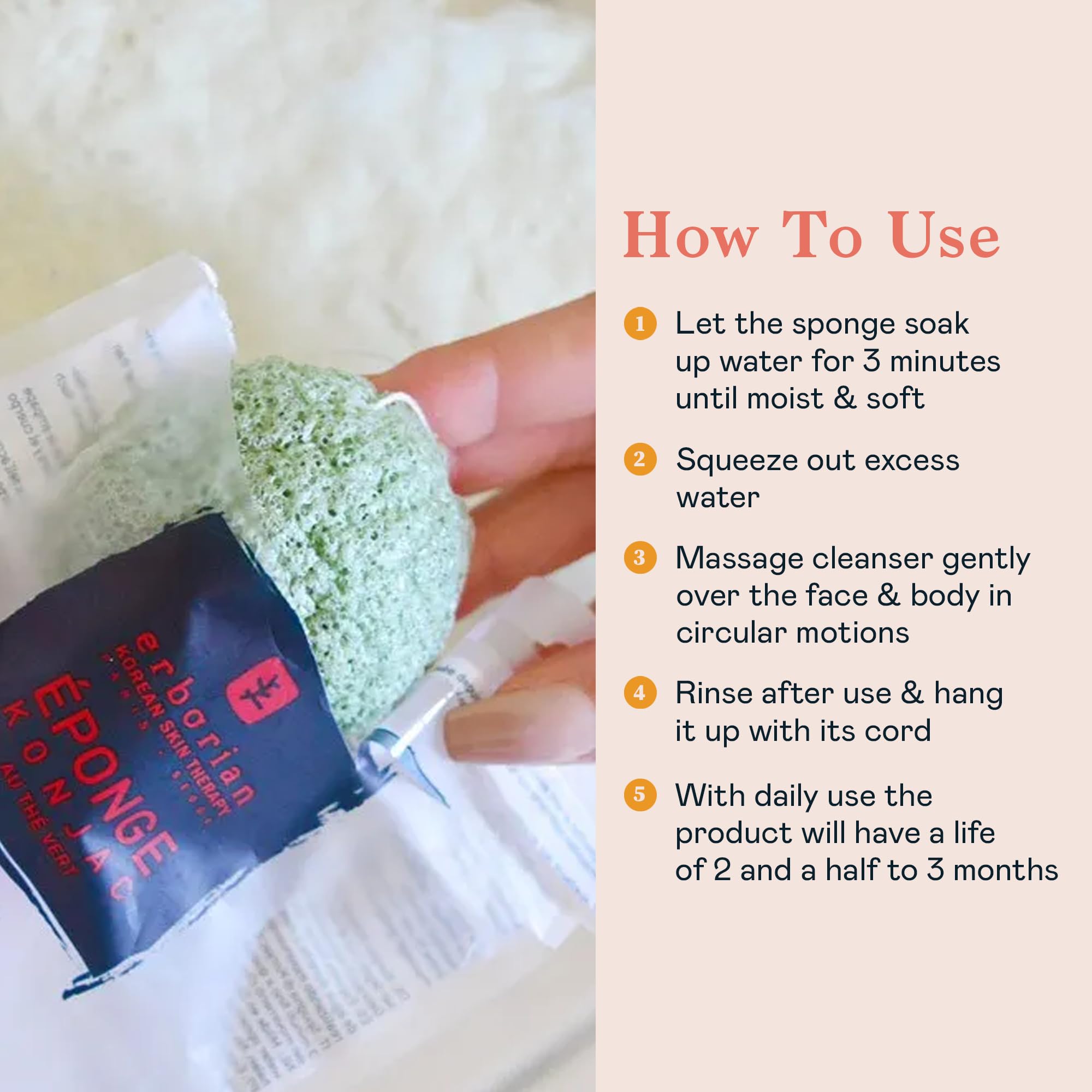 Erborian Green Tea Konjac Facial Sponge - Natural Great For Sensitive, Oily And Acne Prone Skin - Korean Beauty Bath Scrub For D