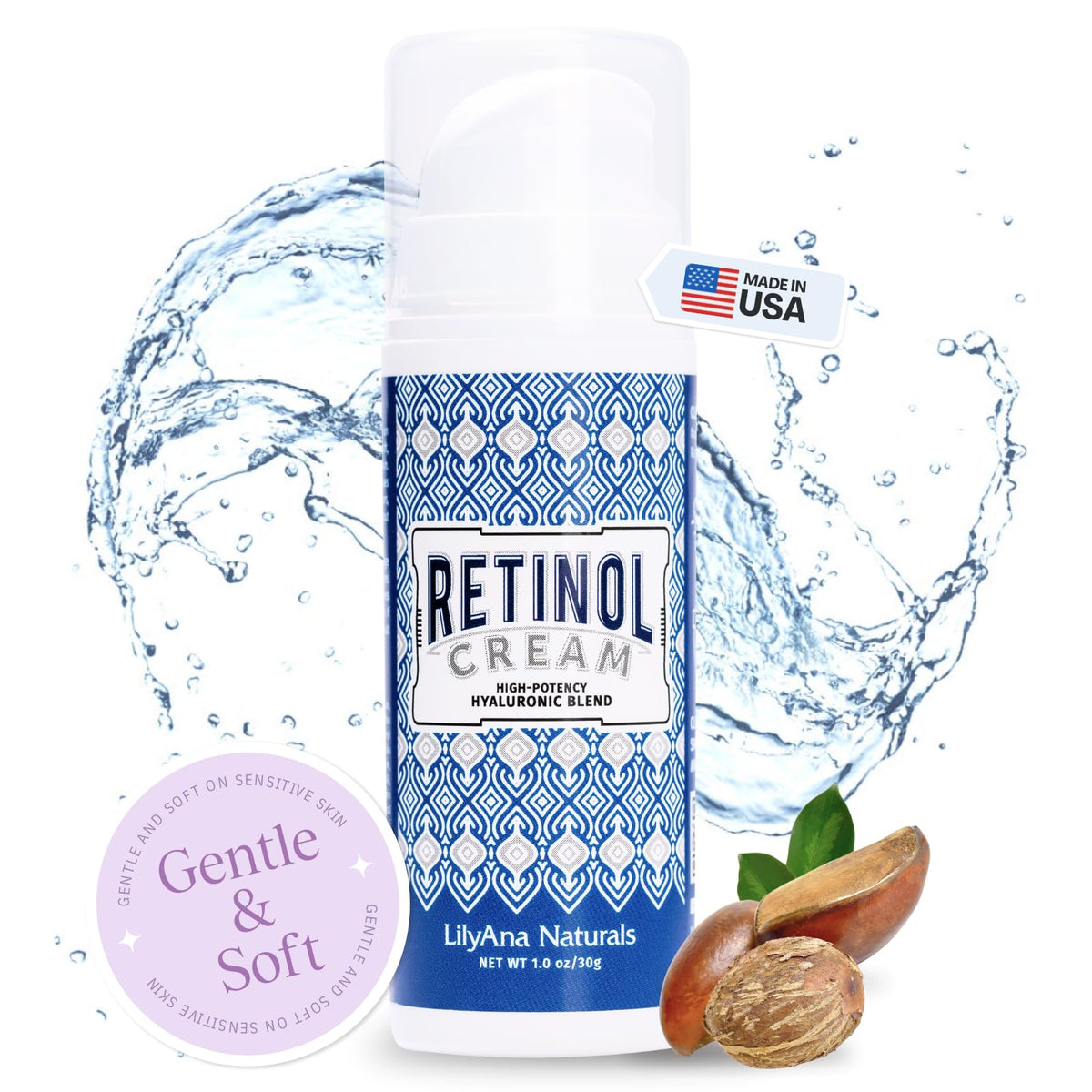 LilyAna Naturals Retinol Face Cream - Anti Aging Moisturizer, Wrinkle Reducer, Made in USA - 1oz