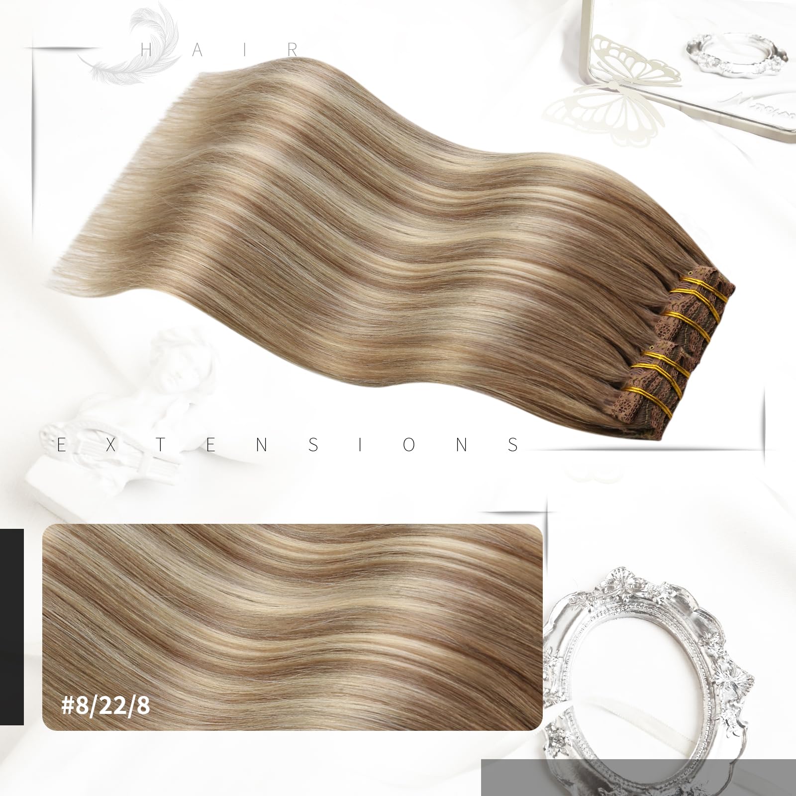 Moresoo Clip In Hair Extensions Ombre Blonde Hair Extensions Clip In Real Human Hair Balayage Light Brown Mixed With Golden Blon