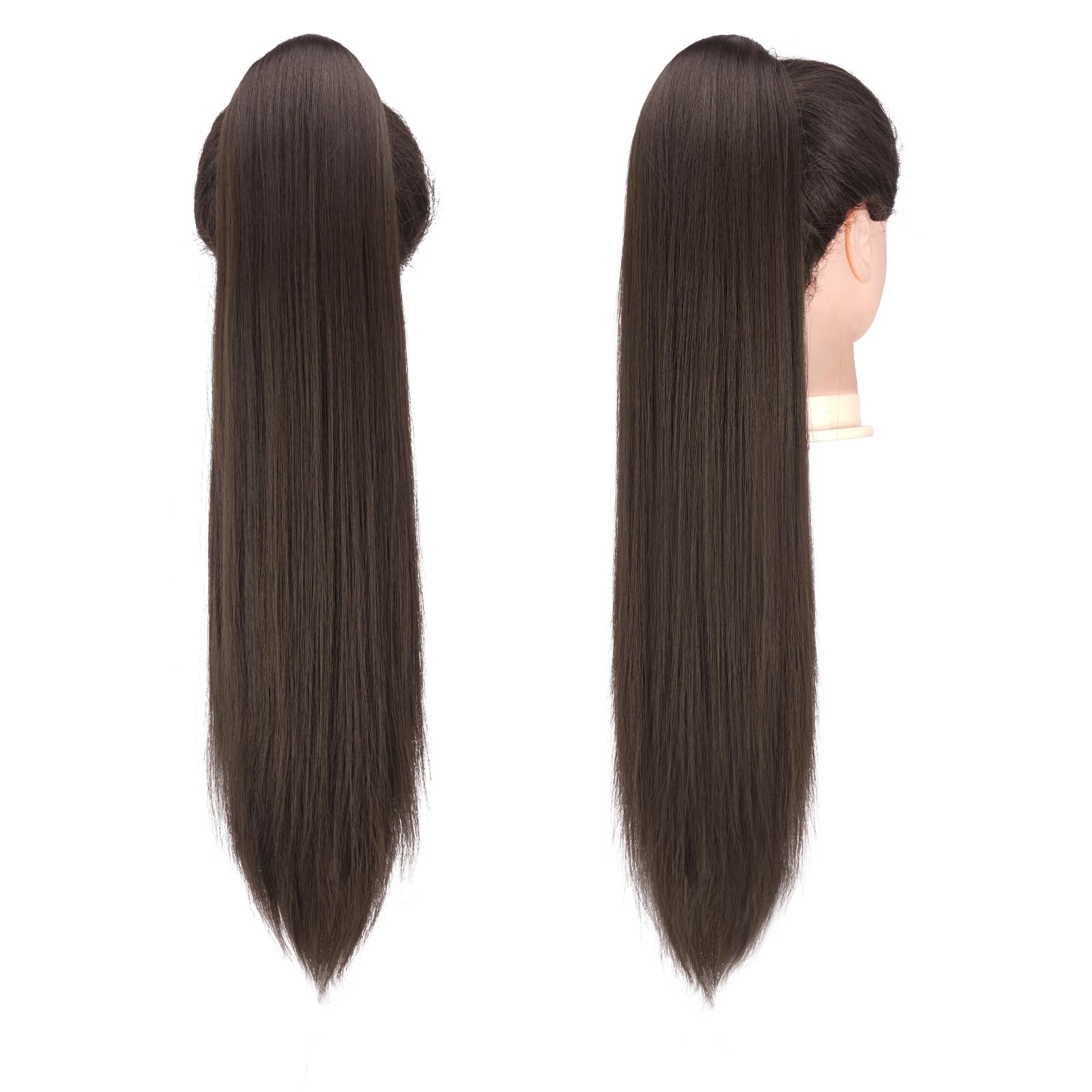 FESHFEN Ponytail Extensions Long Straight Drawstring Natural Clip in Synthetic Hair Piece Drawstring Ponytails Hairpieces for Wo