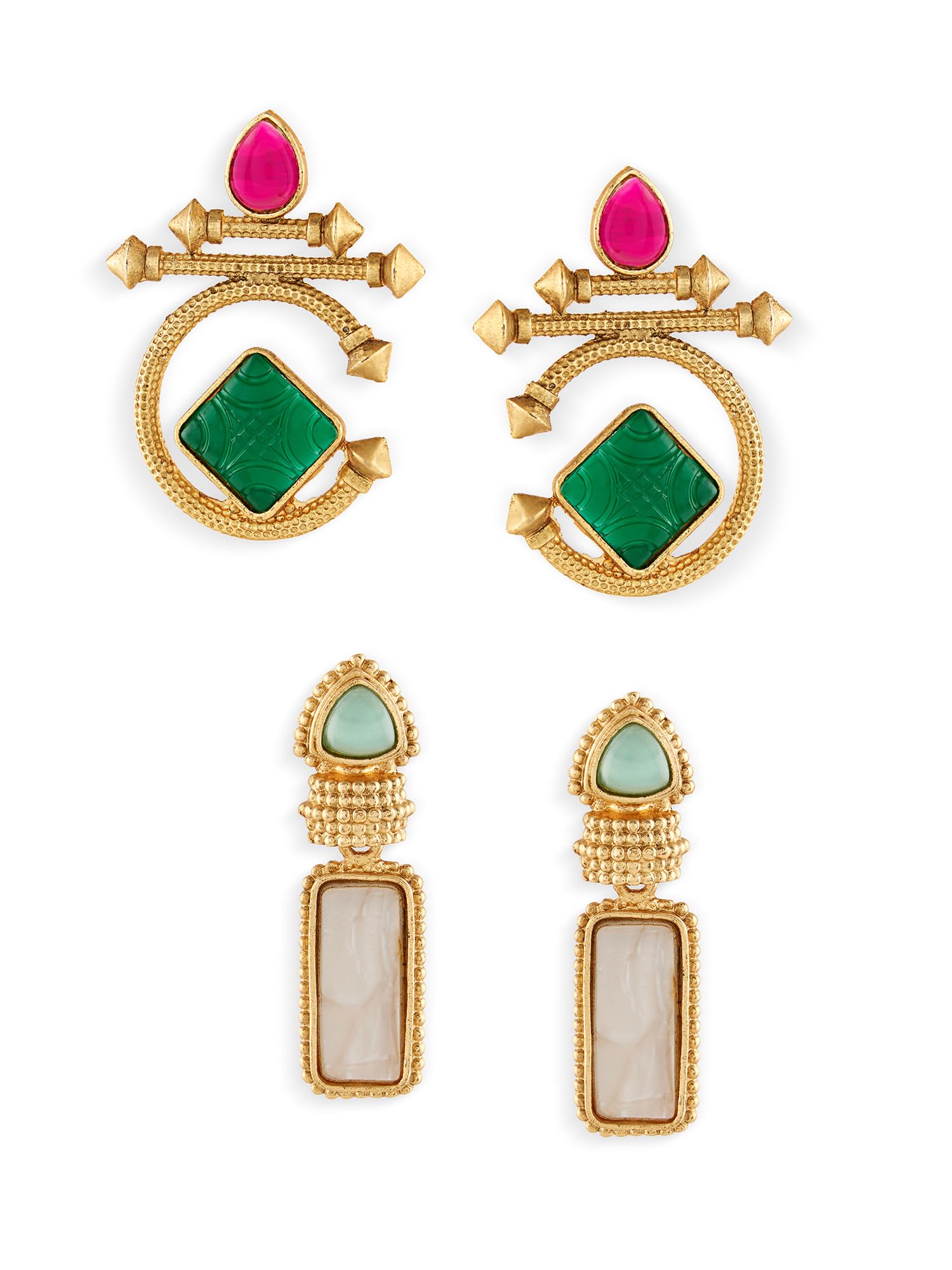Zaveri Pearls Combo Of 2 Multicolor Stones Embellished Statement Ethnic Drop Earrings For WomenZpfk21351