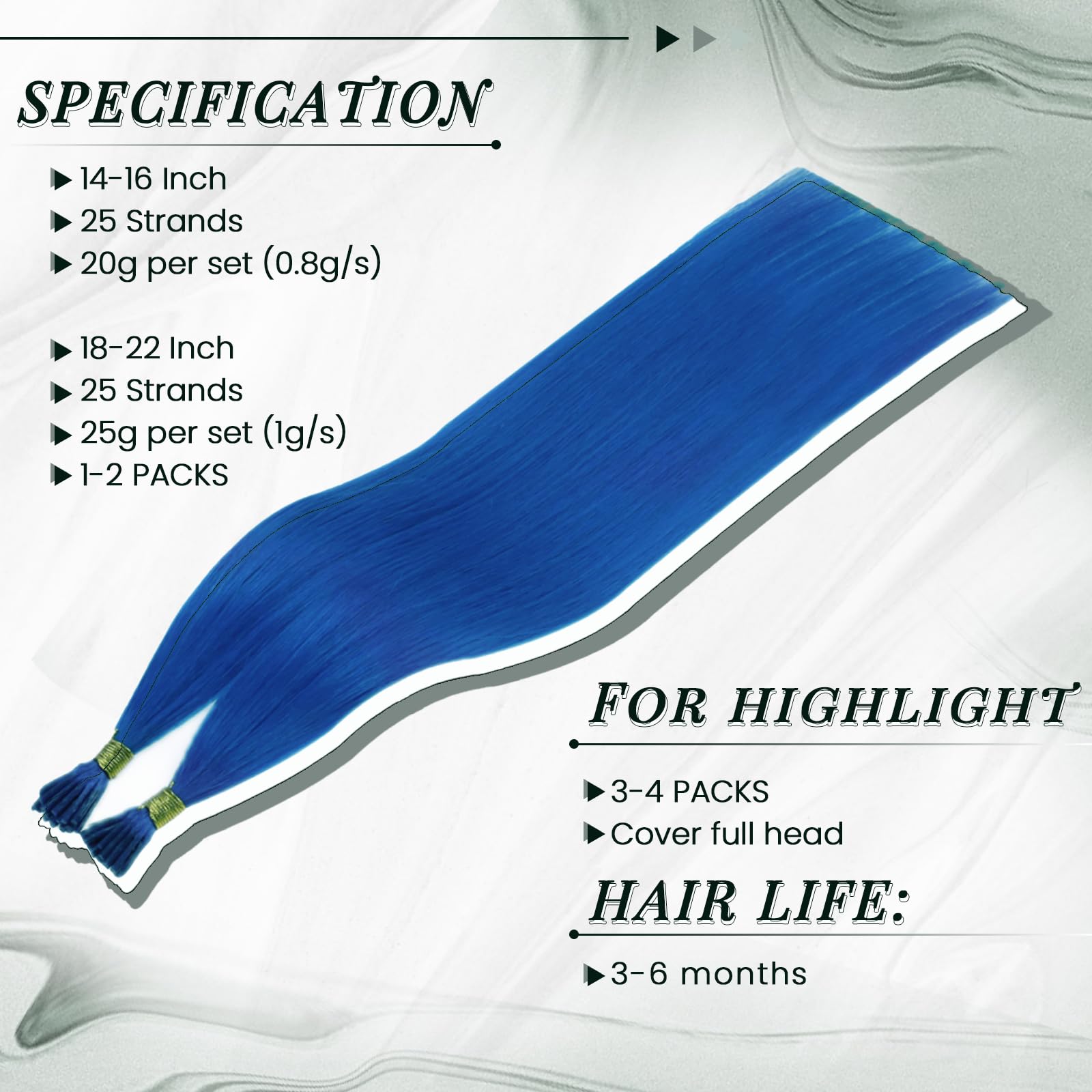 Runature Blue I Tip Hair Extensions Human Hair 16 Inch Blue I Tip Hair Extensions Real Human Hair Blue Hair Extensions I Tip Blu