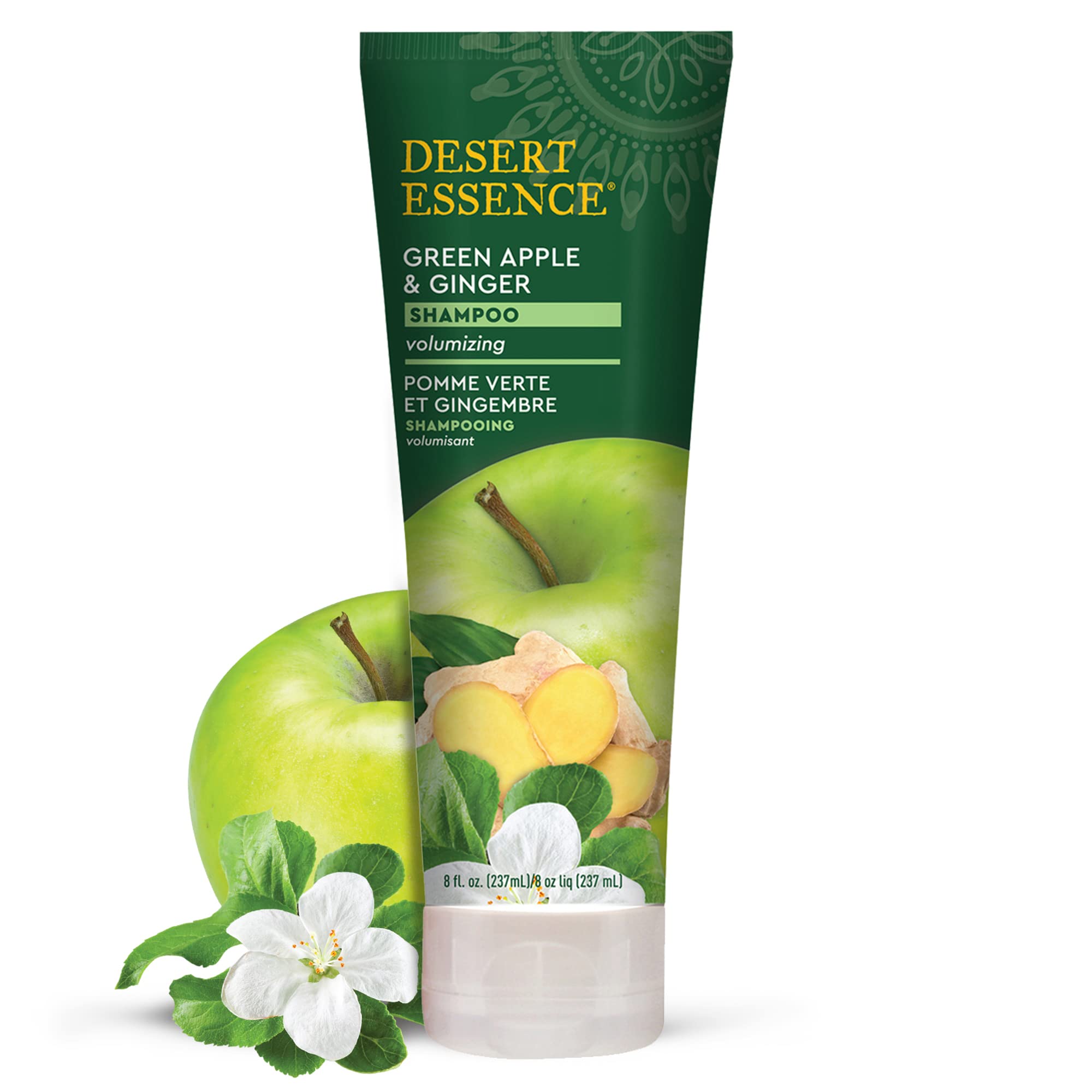 Desert Essence Green Apple & Ginger Shampoo - 8 Fl Ounce - Pack of 2 - Adds Volume, Strength & Shine - Moisturizer & Revitalizin