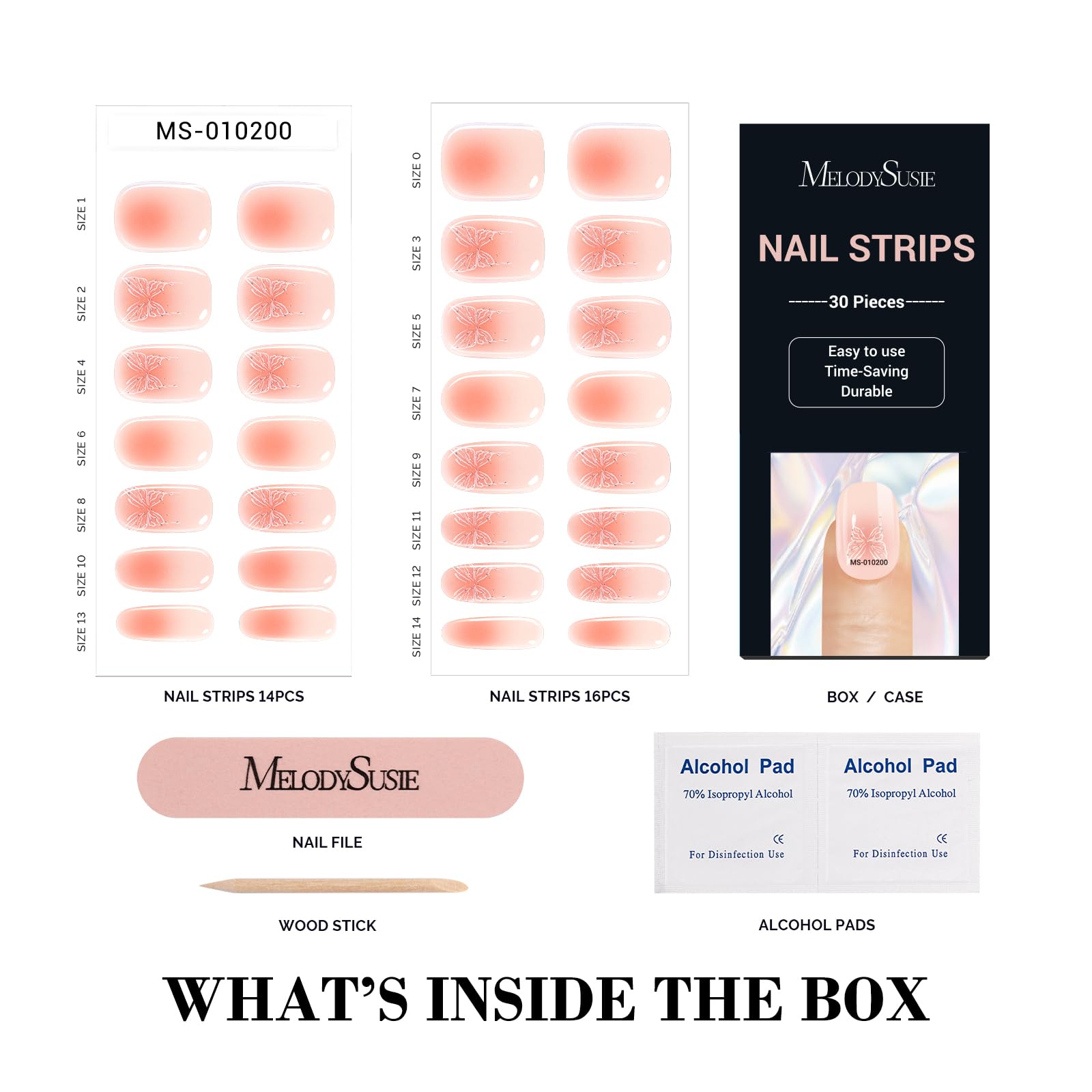 Melodysusie Semi Cured Gel Nail Strips (Blushing Butterfly)- Works With Nail Lamp, Salon-Quality, Long Lasting, Easy To Apply &