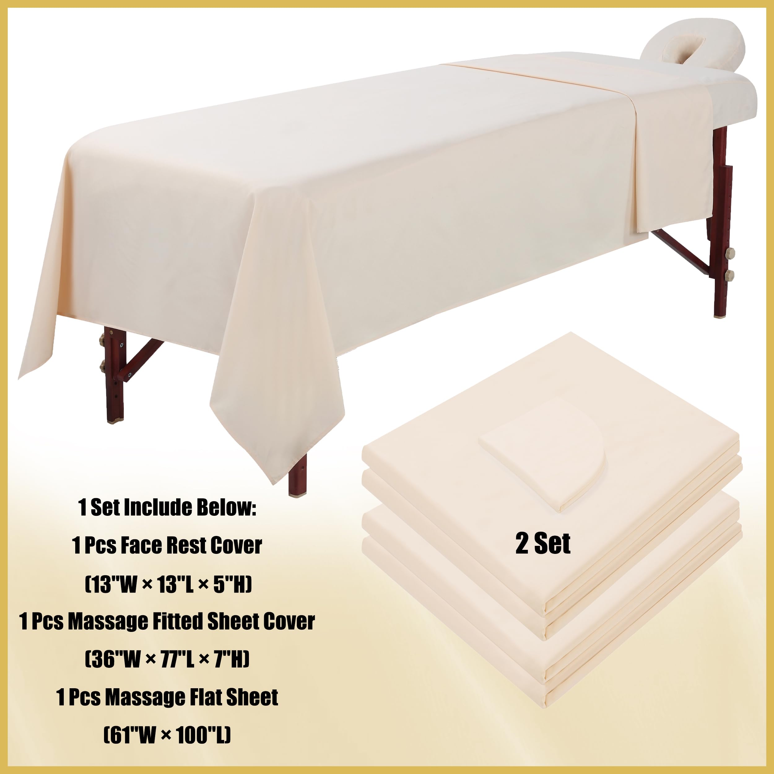 Gasiyu 2 Sets Microfiber Massage Table Sheet Sets - 3 Pcs Massage Bed Cover, Soft Wrinkle Free, Includes Fitted Sheet, Face Crad