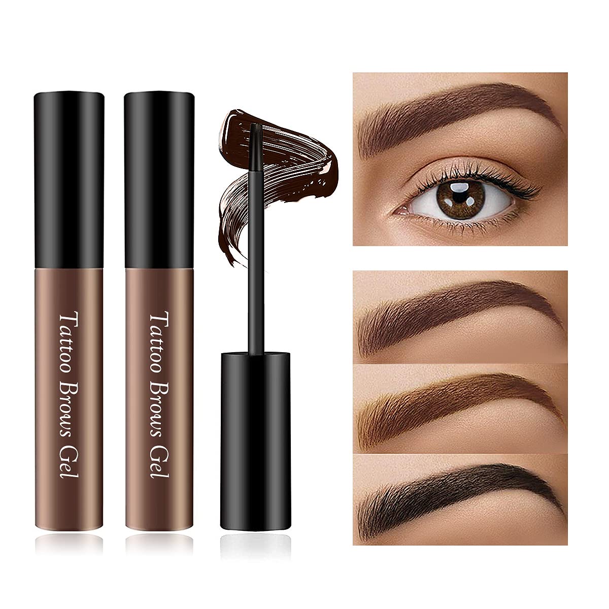 LOKFAR 2 Pcs Natural Eye-Brow Gel Long-Lasting Waterproof Peel Off Tattoo Brow Makeup, For All Types of Eyebrows (Brown)