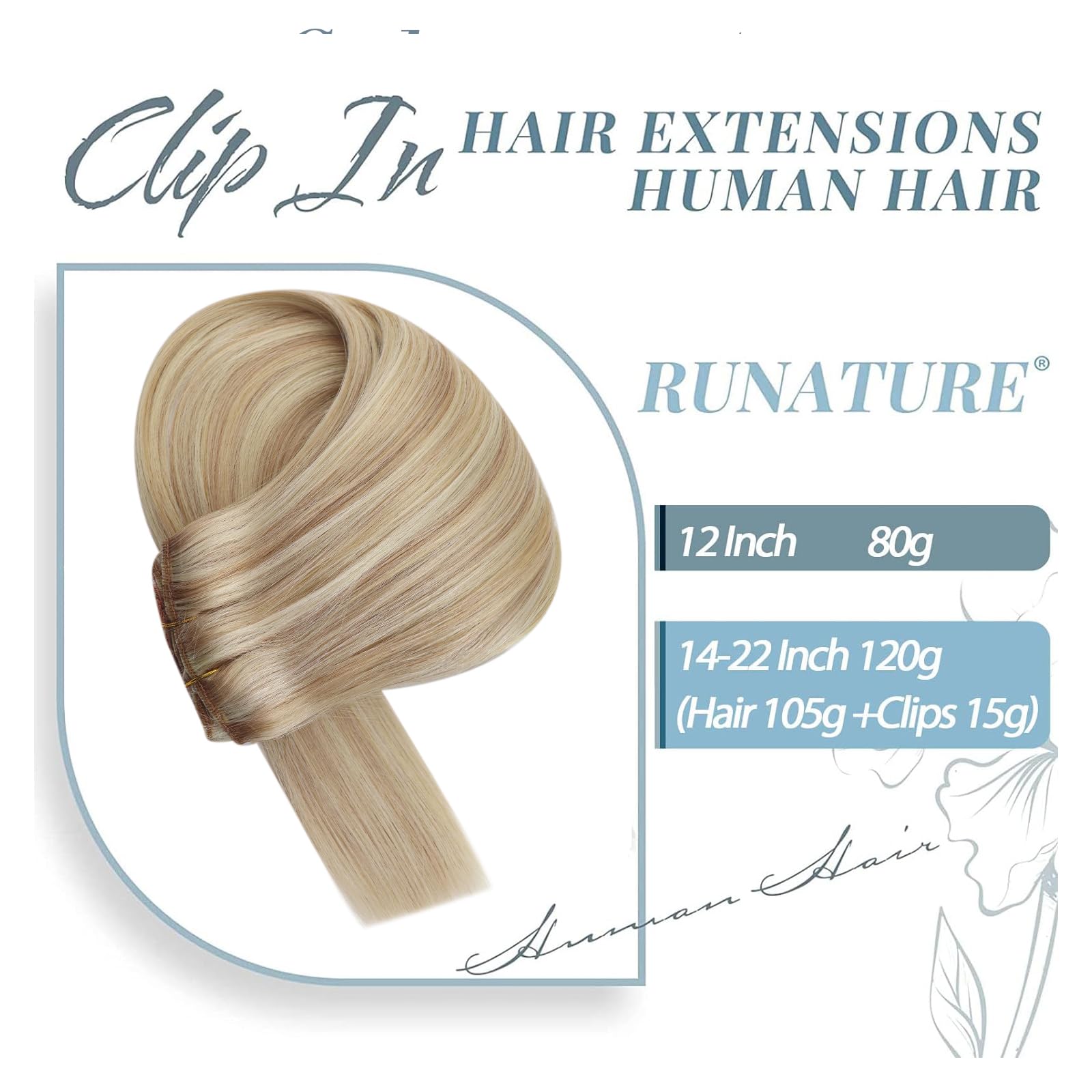 Runature Blonde Clip In Hair Extensions Human Hair 18 Inch Ash Blonde With Platinum Blonde Human Hair Extensions Clip Ins Full H