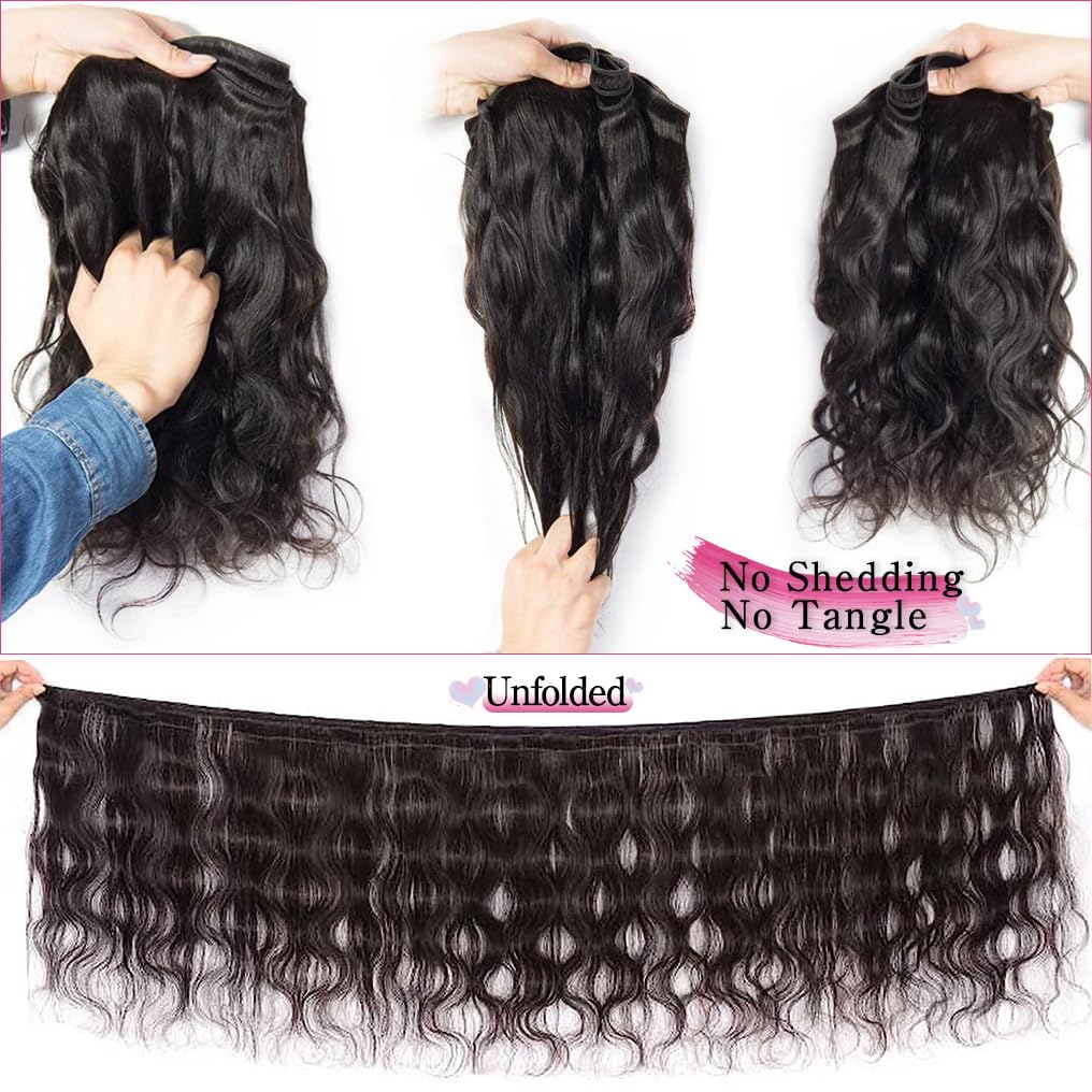 Bundles With Closure Human Hair (24 26 28+22,Free Part) 10A Brazilian Body Wave 3 Bundles With Closure 100% Virgin Human Hair Bu