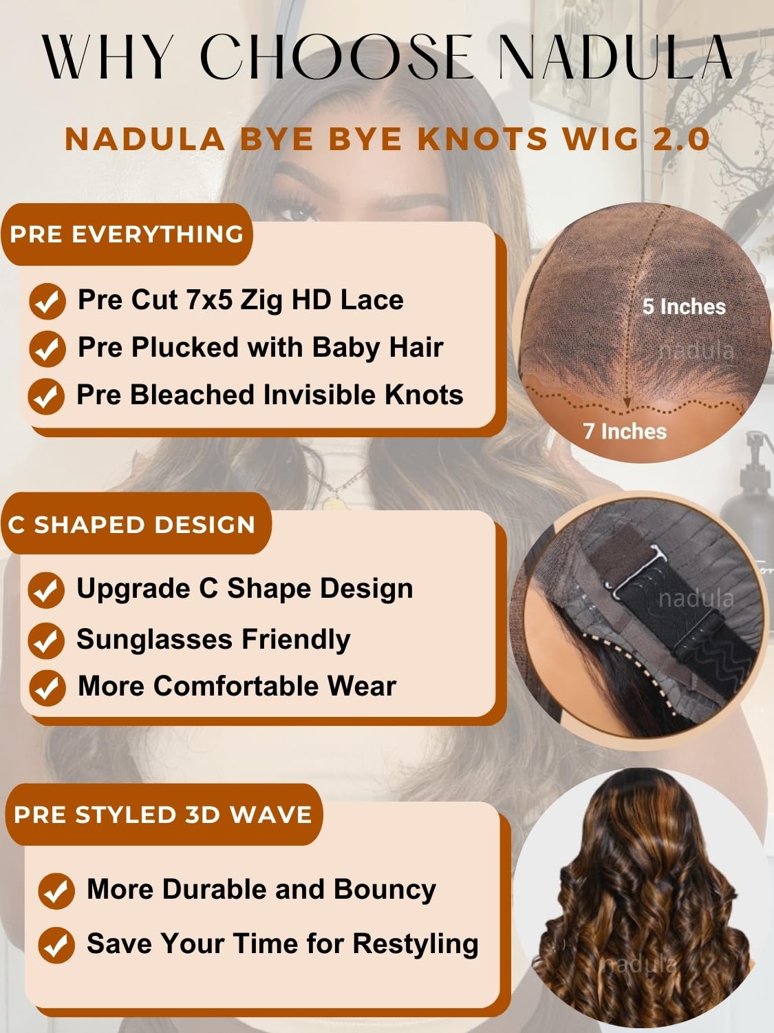 Nadula Bye Bye Knots Glueless Pre Everything Wig Balayage Brown Body Wave 7X5 Pre Cut Hd Lace Front Wigs Human Hair Pre Plucked