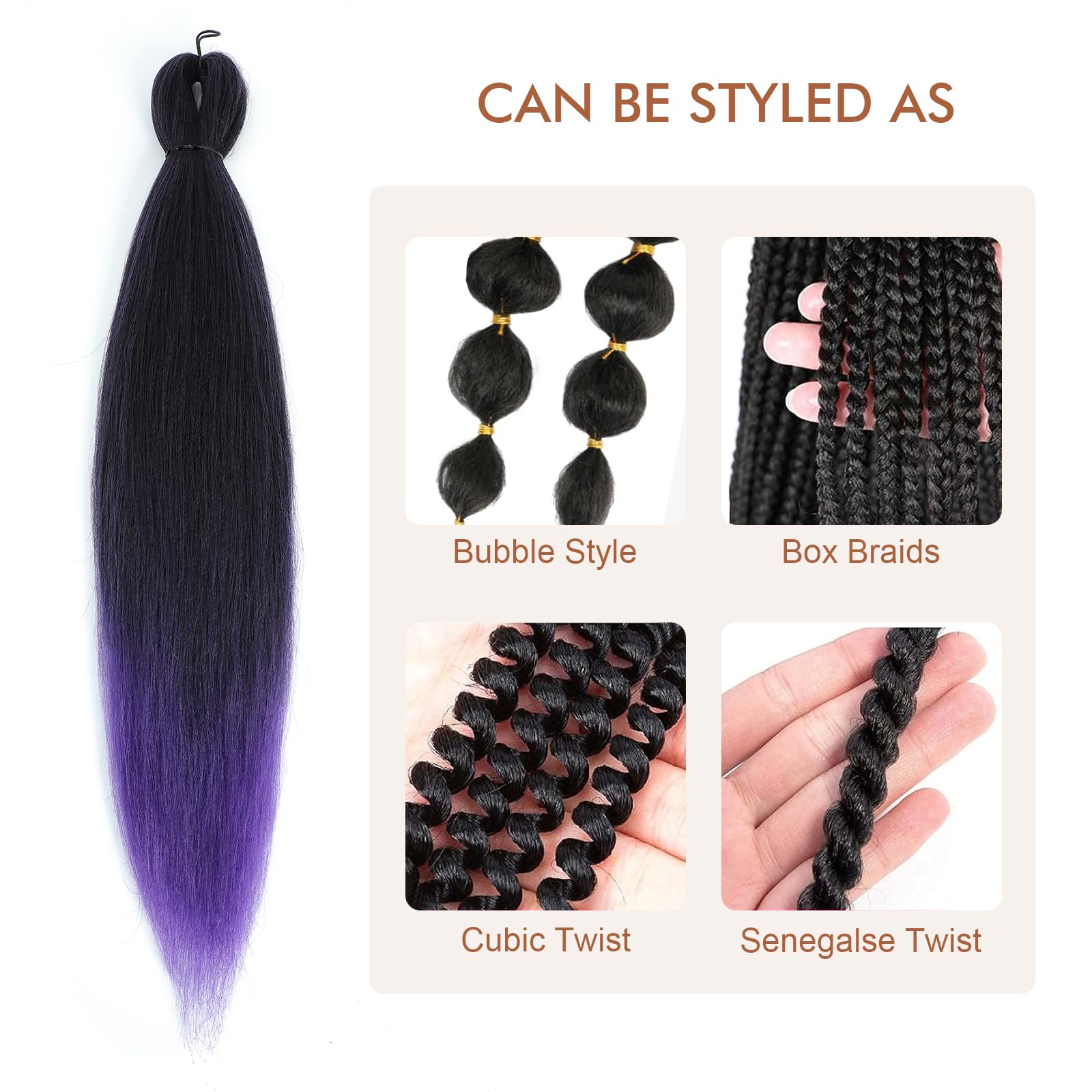 Difunee Pre-Stretched Braiding Hair - 20 Inch 8 Packs Ombre Purple Short Braiding Hair For Twist Or Box Braids, Yaki Texture Hot