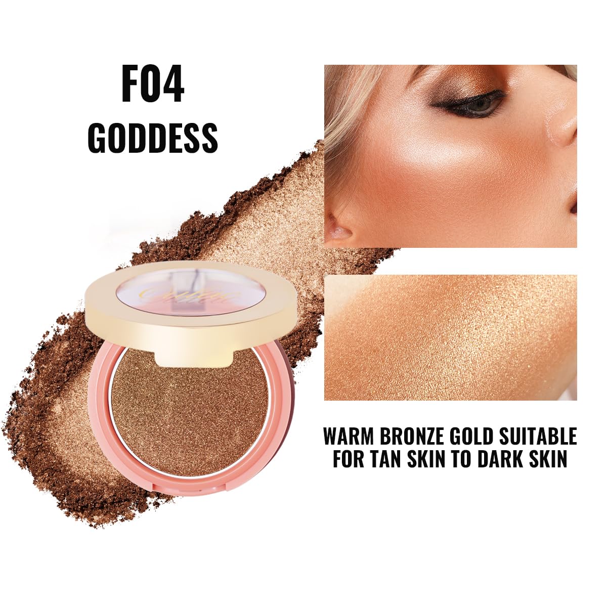 Oulac Luminous Blush Face Bronze Gold Warm | Blush & Highlighter Duo| High Pigmented&Buildable Blush For Dark Skin| Vegan & Crue