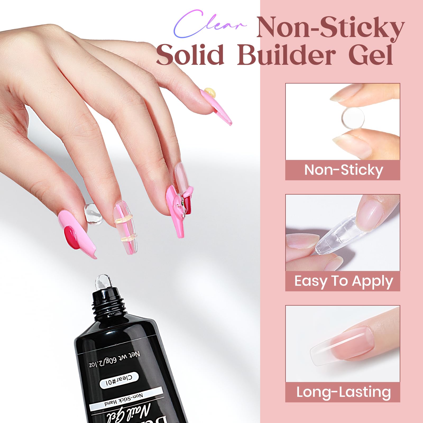 Mizhse Solid Builder Gel, 2.1Oz/60G Clear Builder Gel For Nails 3D Nail Gel Non-Sticky Simple Sculpture Molding Gel For Beginner