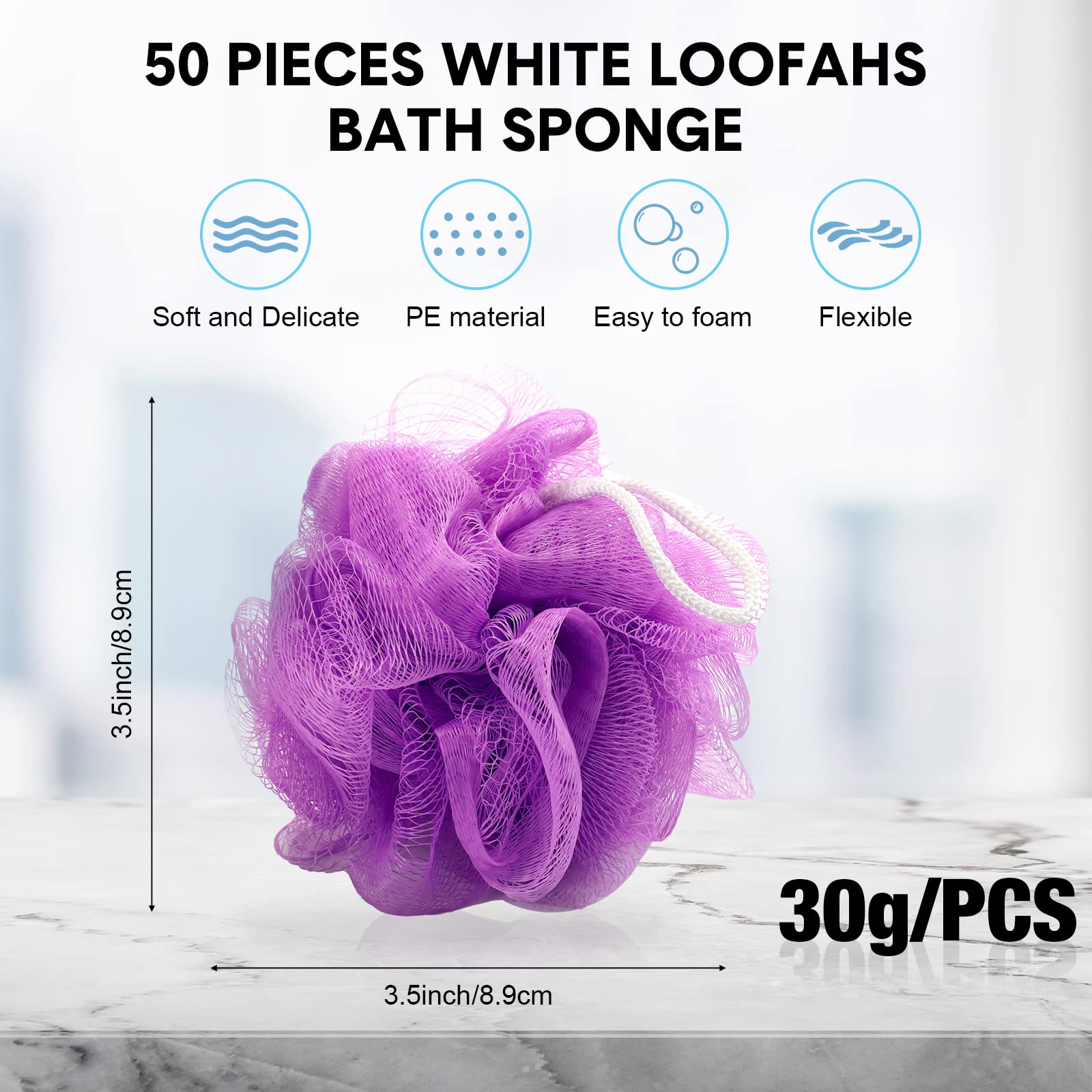 50 Pack Loofah Sponge Bath Sponge Shower Loofah Mesh Shower Ball Bath Pouf Wash Body Puff For Women Men, 30 G (Multicolor)