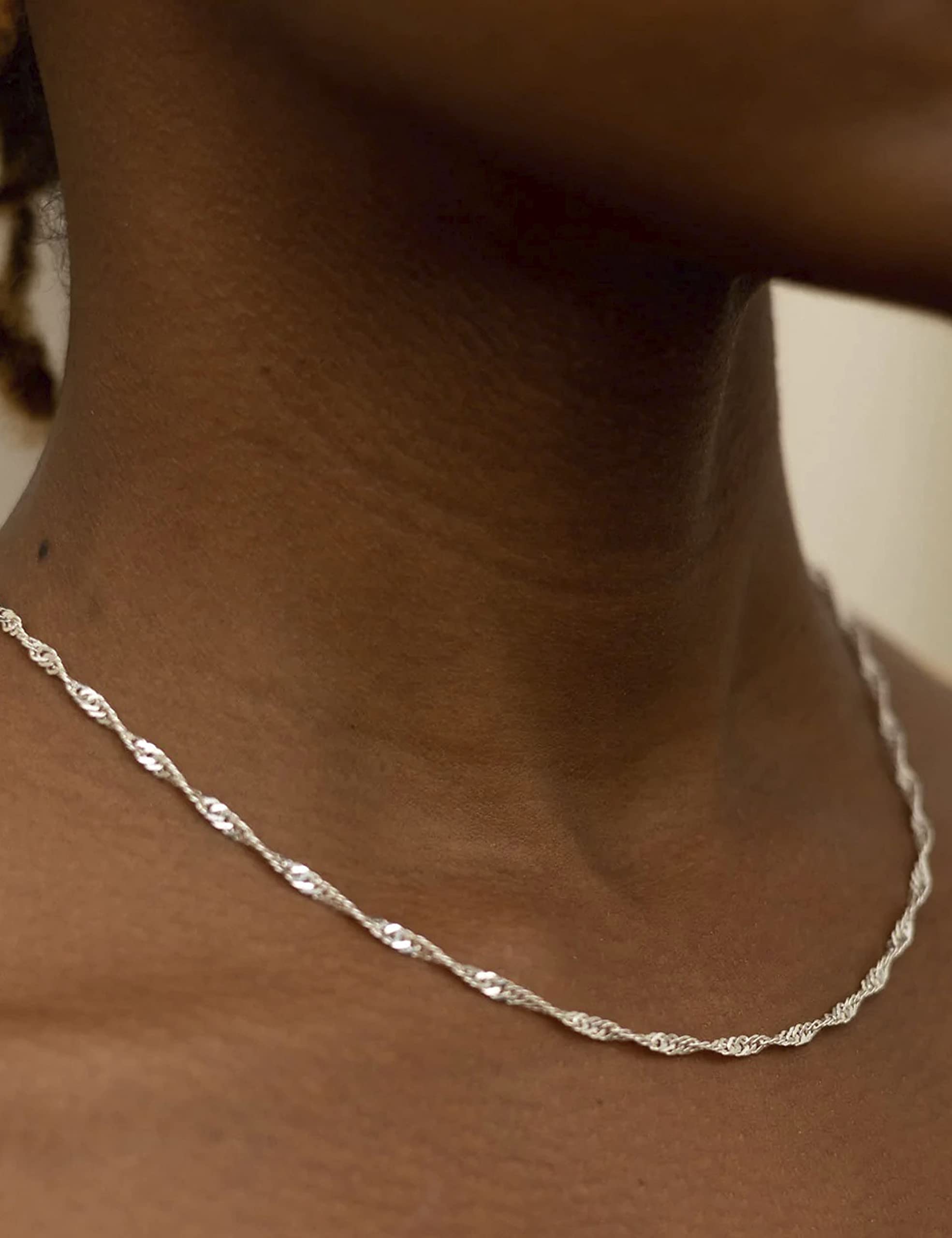 Waitsoul 925 Sterling Silver Singapore Chain Lobster Clasp 2mm Necklace for Women Silver Chain 22 Inches Gifts for Her