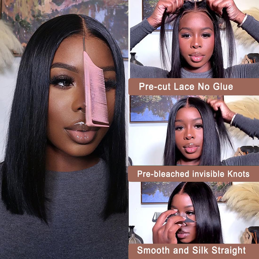 Unice Bye Bye Knots Bob Wig Human Hair Pre-Bleached Invisible Knots 7X5 Lace Front Wigs Human Hair Pre Everything Glueless Wigs