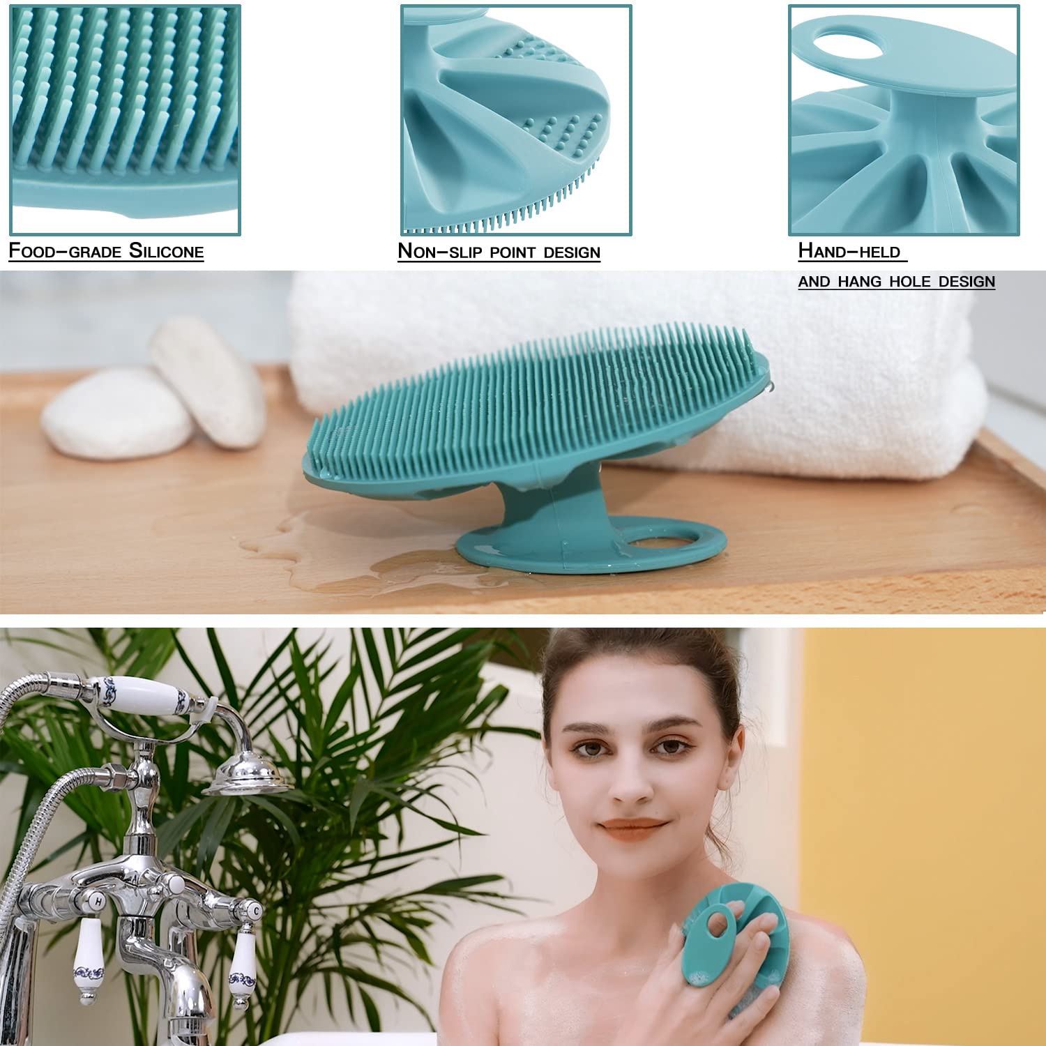 Innerneed Food-Grade Soft Silicone Body Cleansing Brush Shower Scrubber, Gentle Exfoliating And Massage For All Kinds Of Skin (P