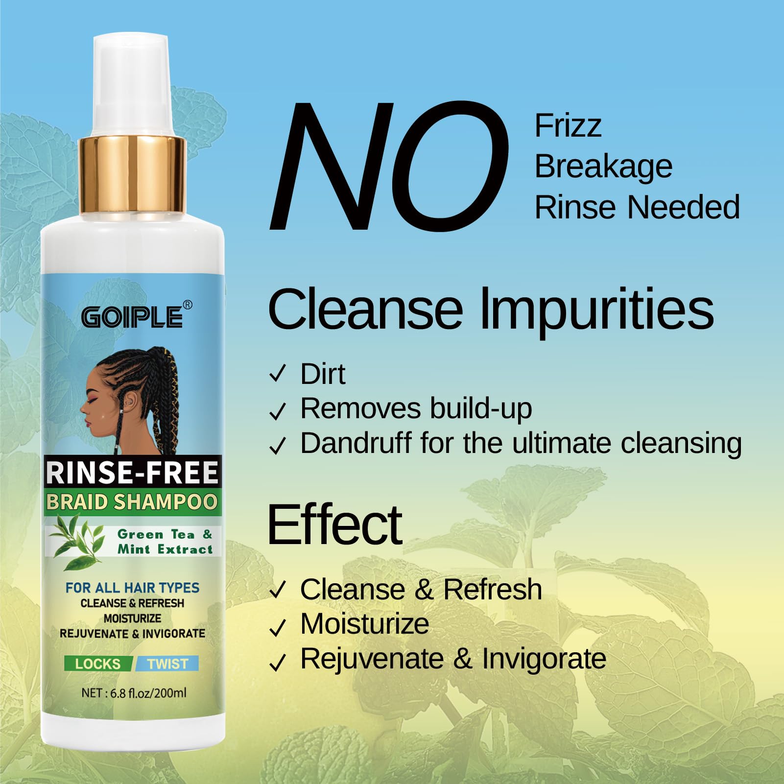 No-Water Braid Shampoo For Locs, Twists, Weaves - Rinse-Free, Dreadlock Shampoo For Build-Up, Odor, Itch & Flakes, No Residue, C