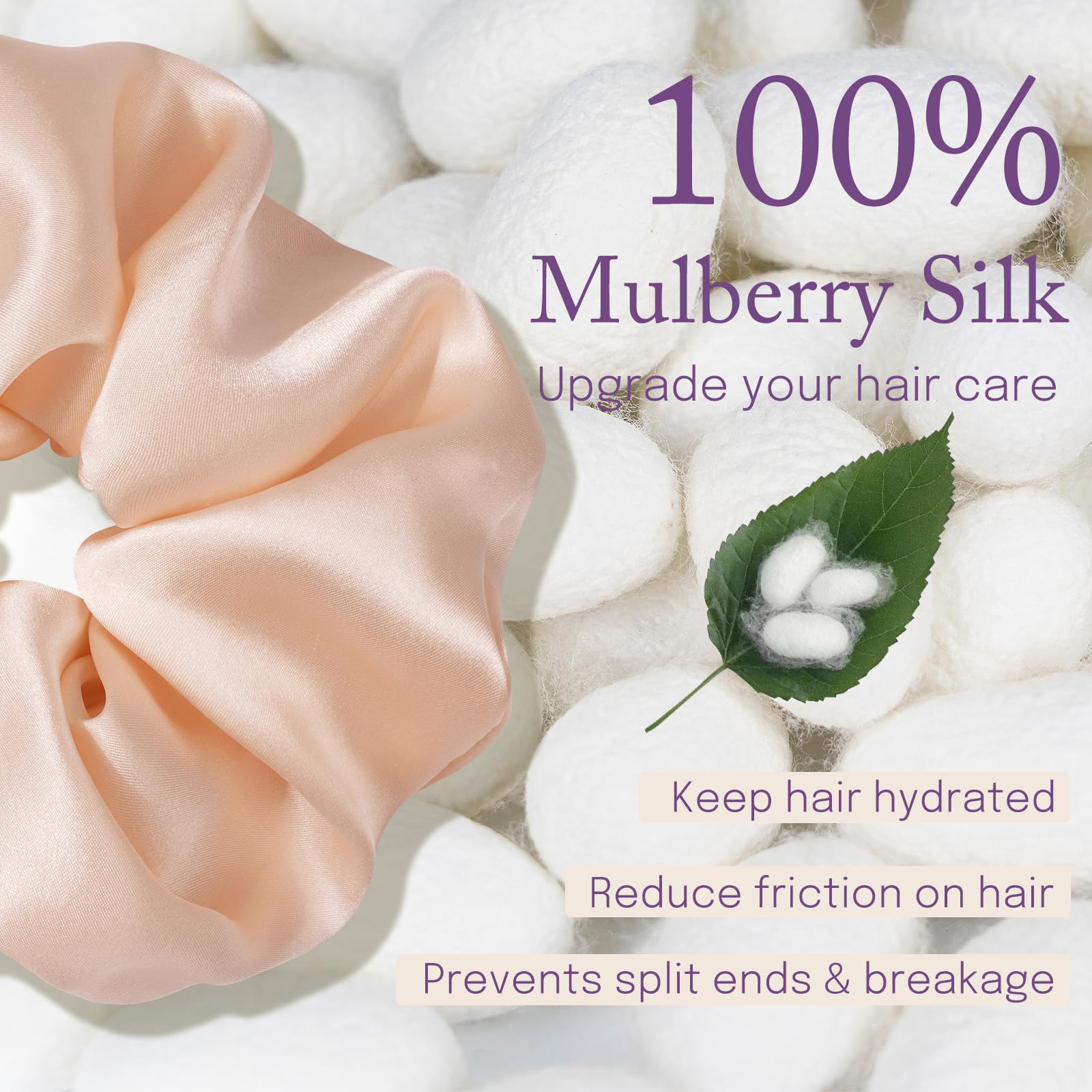 Olesilk Silk Scrunchies Oversized 100% Mulberry: Large For Long Thick Hair, Soft And Smooth For No Damage Hair Care Sleeping, Vi