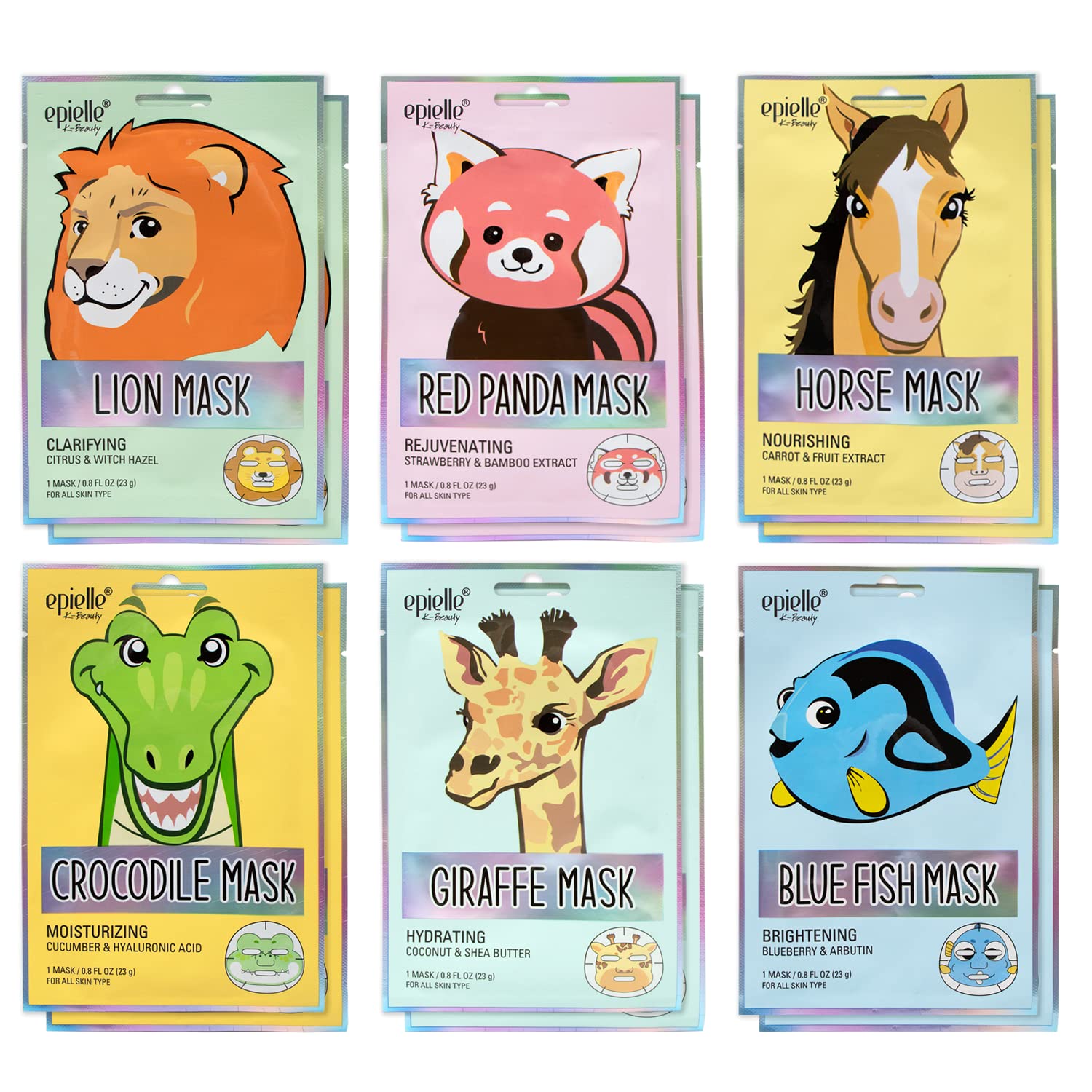 Epielle Character Sheet Masks 12 Pack, Animal Spa Mask, Korean Beauty Mask For All Skin Types, Kids Face Mask, Birthday Party Gi