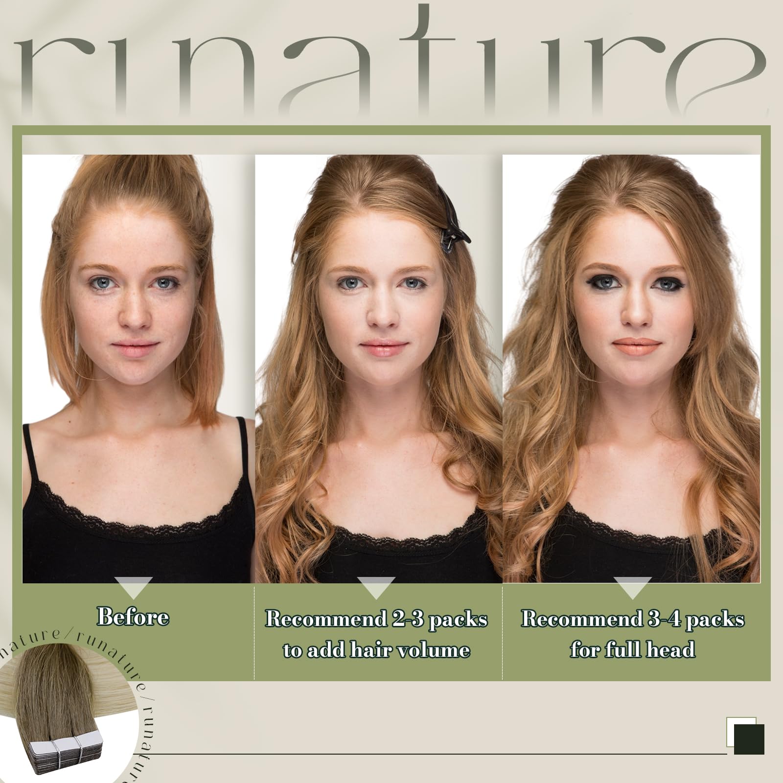 Runature 18 Inches Ombre Brown Tape In Hair Extensions Human Hair Long Tape In Remy Hair Extensions Balayage Light Brown Fading