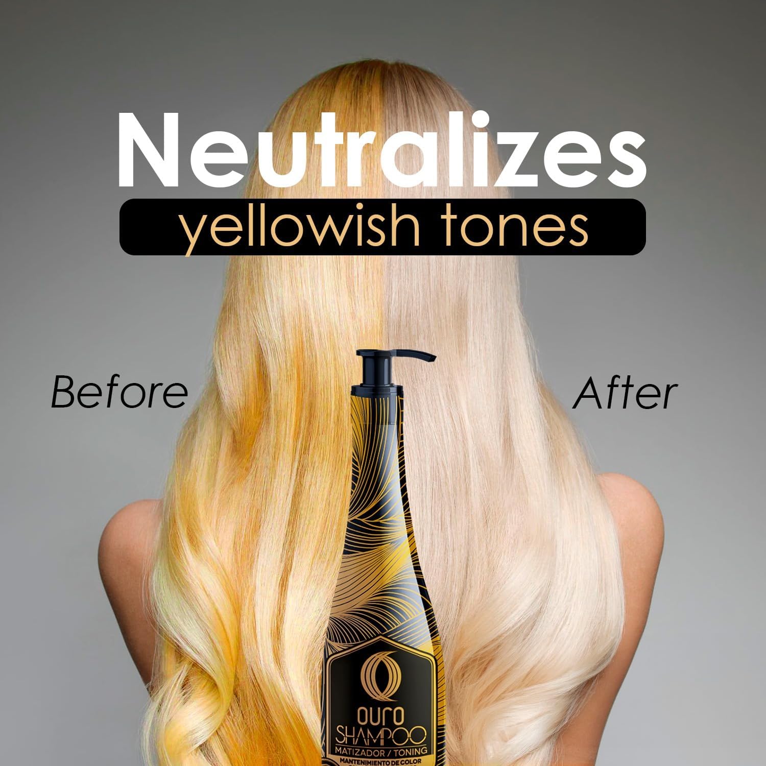 OURO Color-Enhancing Shampoo for Dark Brown & Black Hair - Neutralizes Yellow Tones, Boosts Shine & Intensity, Revitalizes Gray