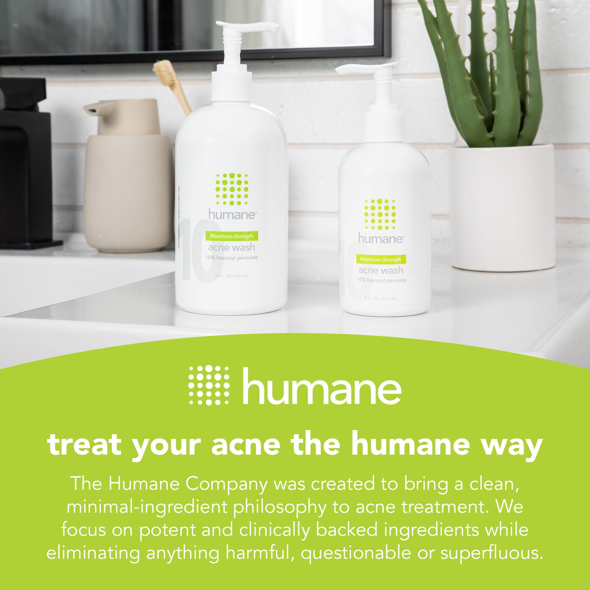 Humane Maximum-Strength Acne Wash - 10% Benzoyl Peroxide Acne Treatment For Face, Skin, Butt, Back And Body - 8 Fl Oz - Dermatol