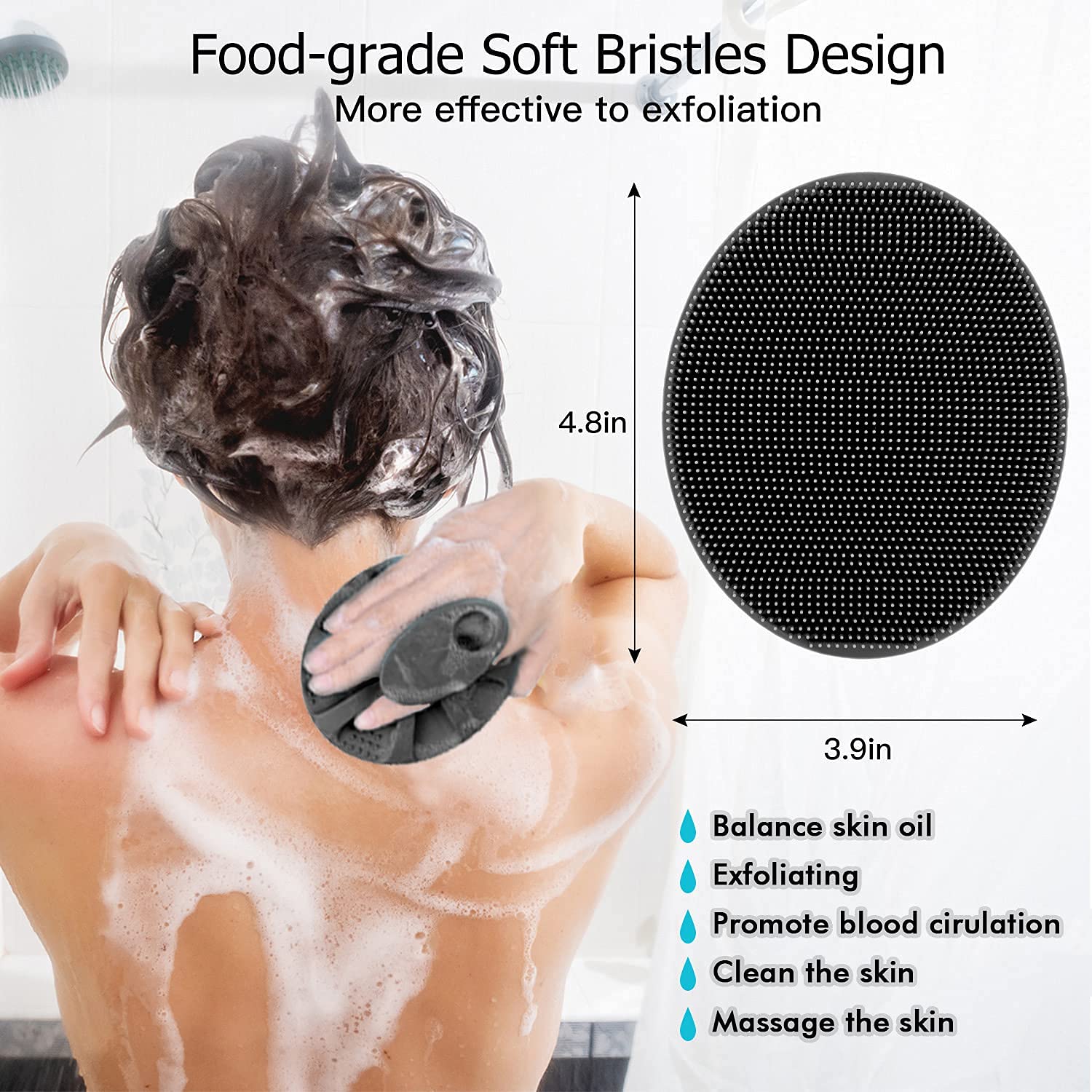 Innerneed Soft Silicone Body Scrubber Handheld Shower Cleansing Brush, Gentle Exfoliating And Massage For All Kinds Of Skin (Bla