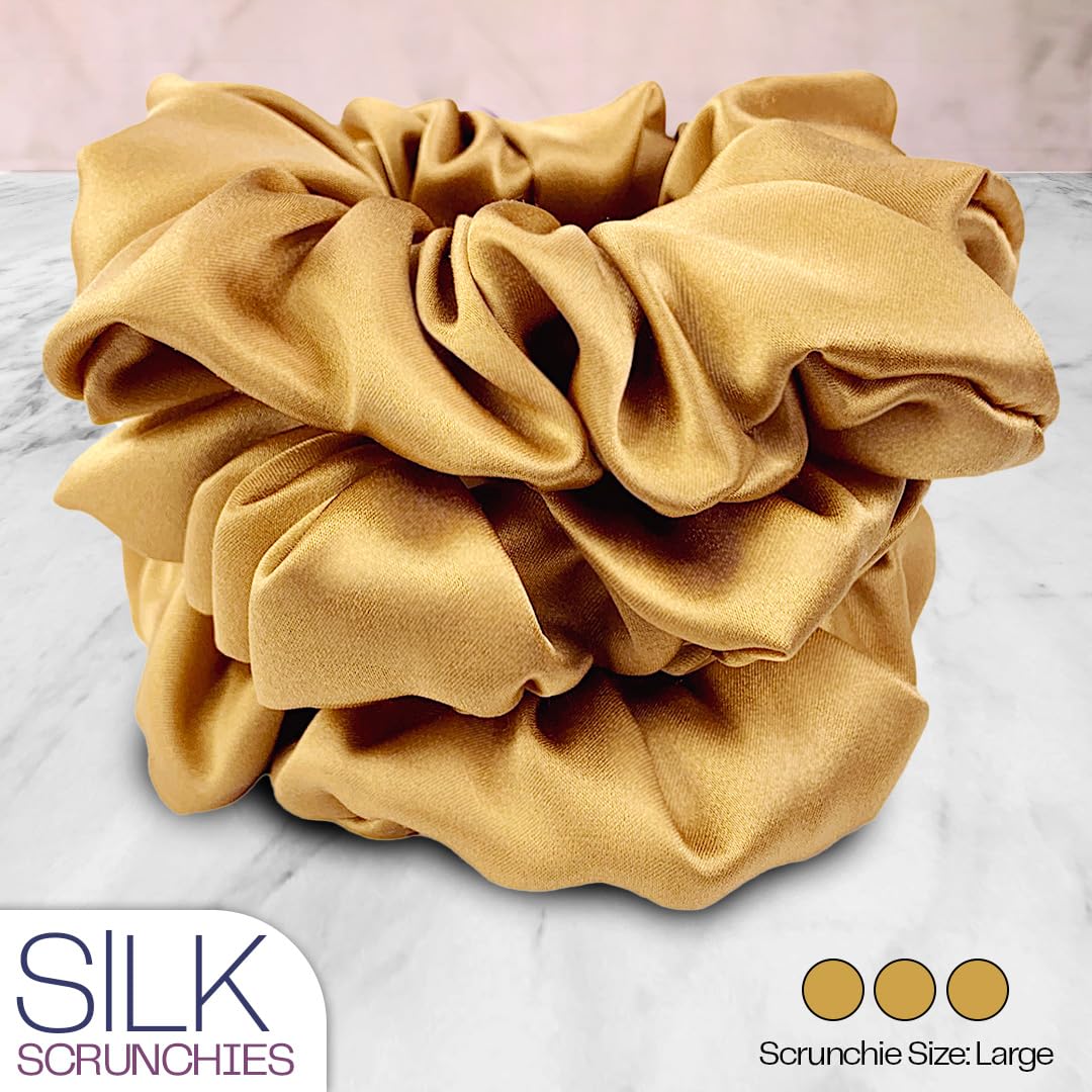 Celestial Silk Mulberry Silk Scrunchies For Hair (Gold)