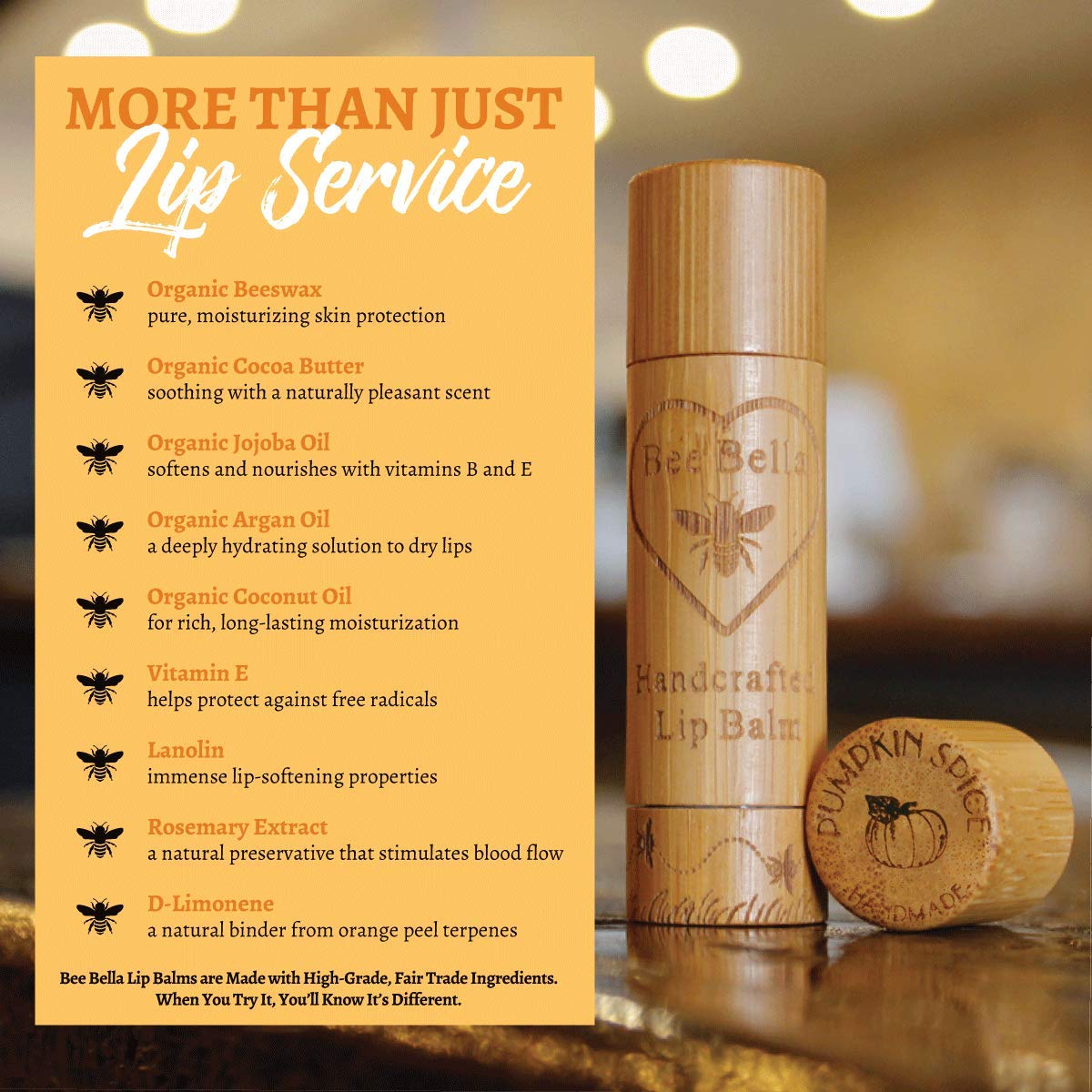 Bee Bella Lip Balm Pumpkin Spice (3 Pack)- With Beeswax, Coconut Oil, Jojoba Oil, Vitamin E Oil, Argan Oil And More For Soft And