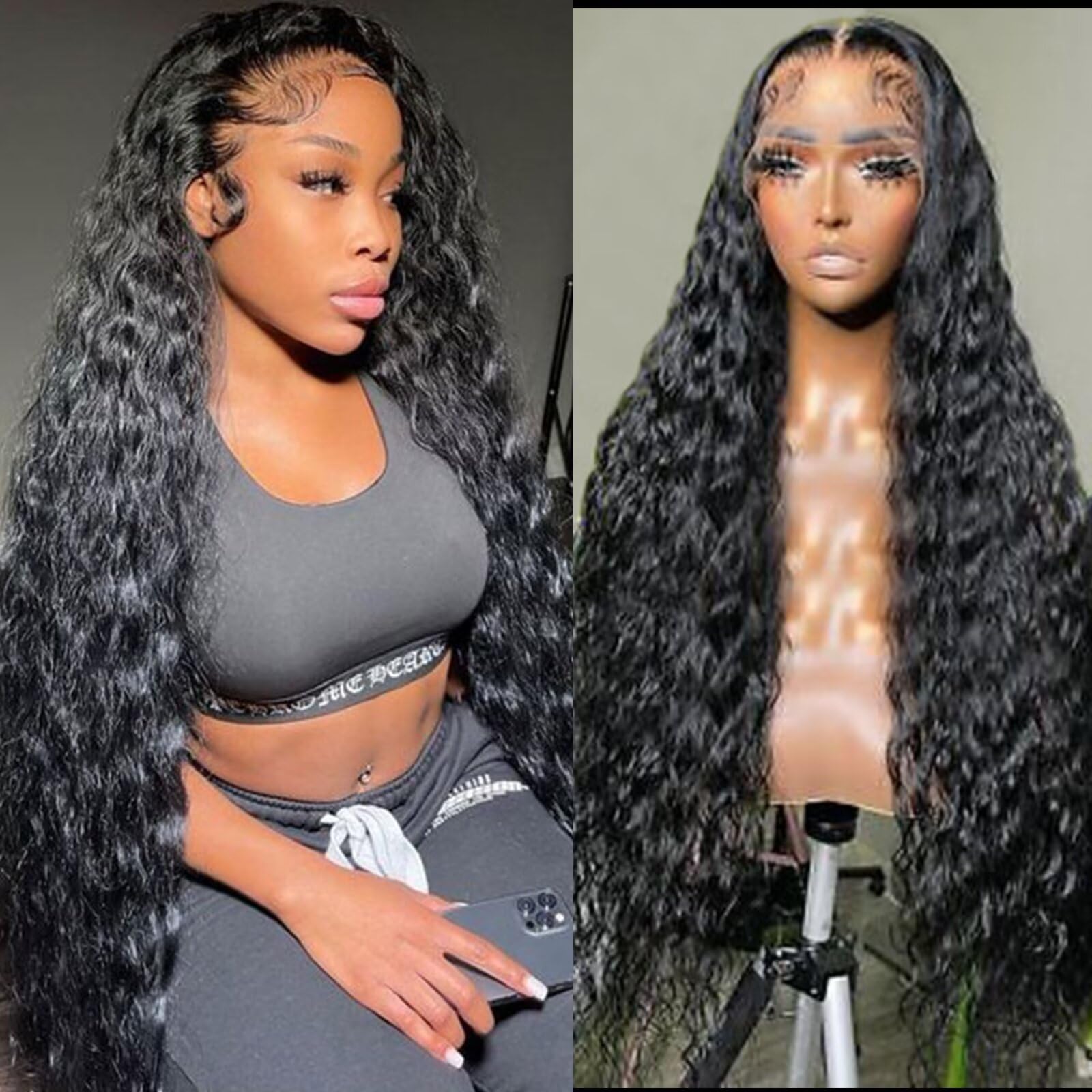 Lemoda 12A 250% Density Skinlike Real Hd Lace Water Wave 13X4 Full Lace Frontal Wigs Deep Wave Virgin Human Hair Invisible 0.1Mm