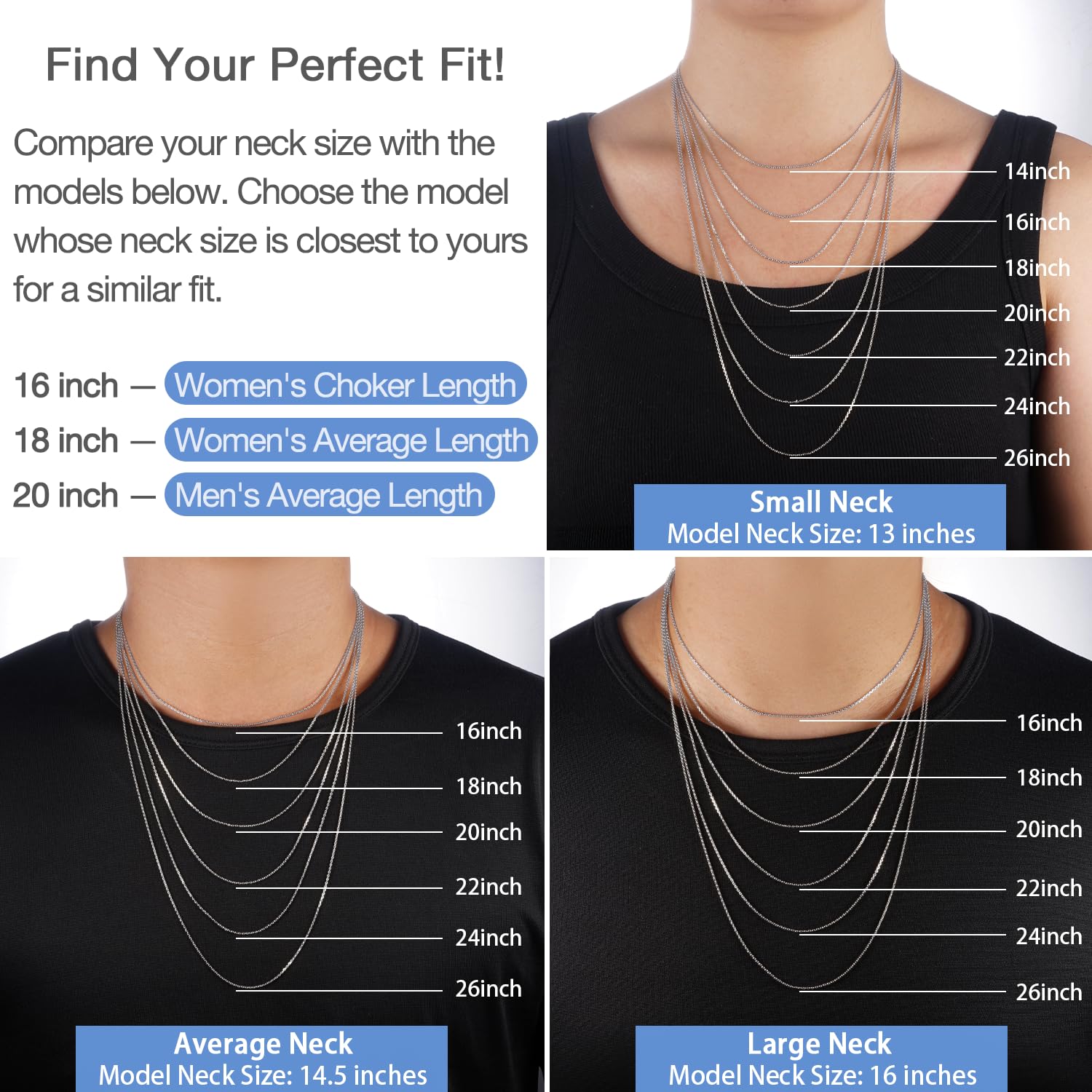 Jewlpire Solid 925 Sterling Silver Chain Necklace for Women, Super Sturdy & Shiny 1.2mm Cable Chain Necklace, 14 Inches