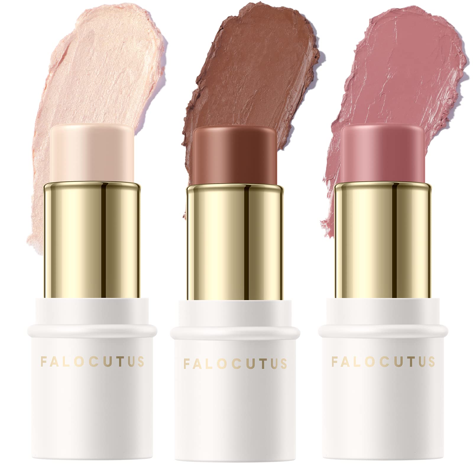 Falocutus 3 Pcs Neutral Contour Stick Set,Cream Blush & Highlighter Bronzer Pen,Long Lasting & Smooth Natural Face Contouring Il