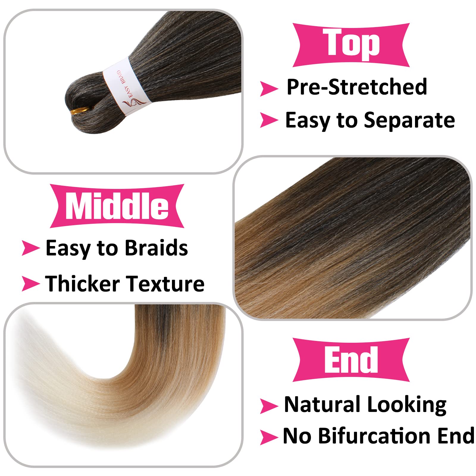 Unionbeauty Pre Streched Braiding Hair 30 Inch 8 Packs Ombre Brown Blonde Long Brading Hair Soft Yaki Texture Easy Braid Hair Fo