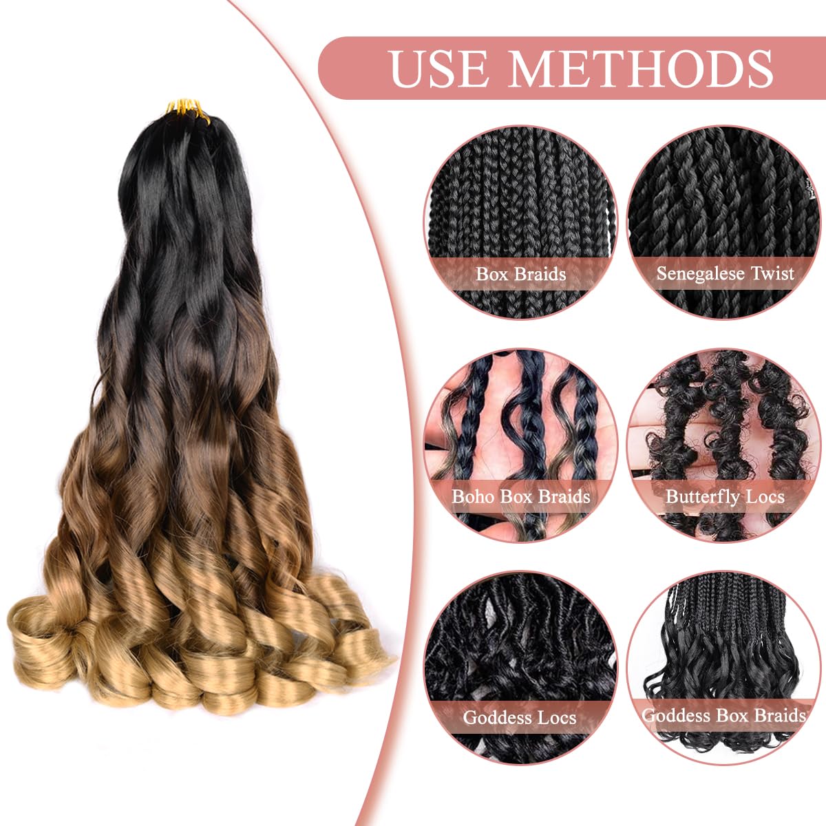 French Curl Braiding Hair 24 Inch C14 Soft Synthetic Braiding Hair Pre Stretched Loose Wave Bouncy Braiding Hair 75G/Pack For Bl