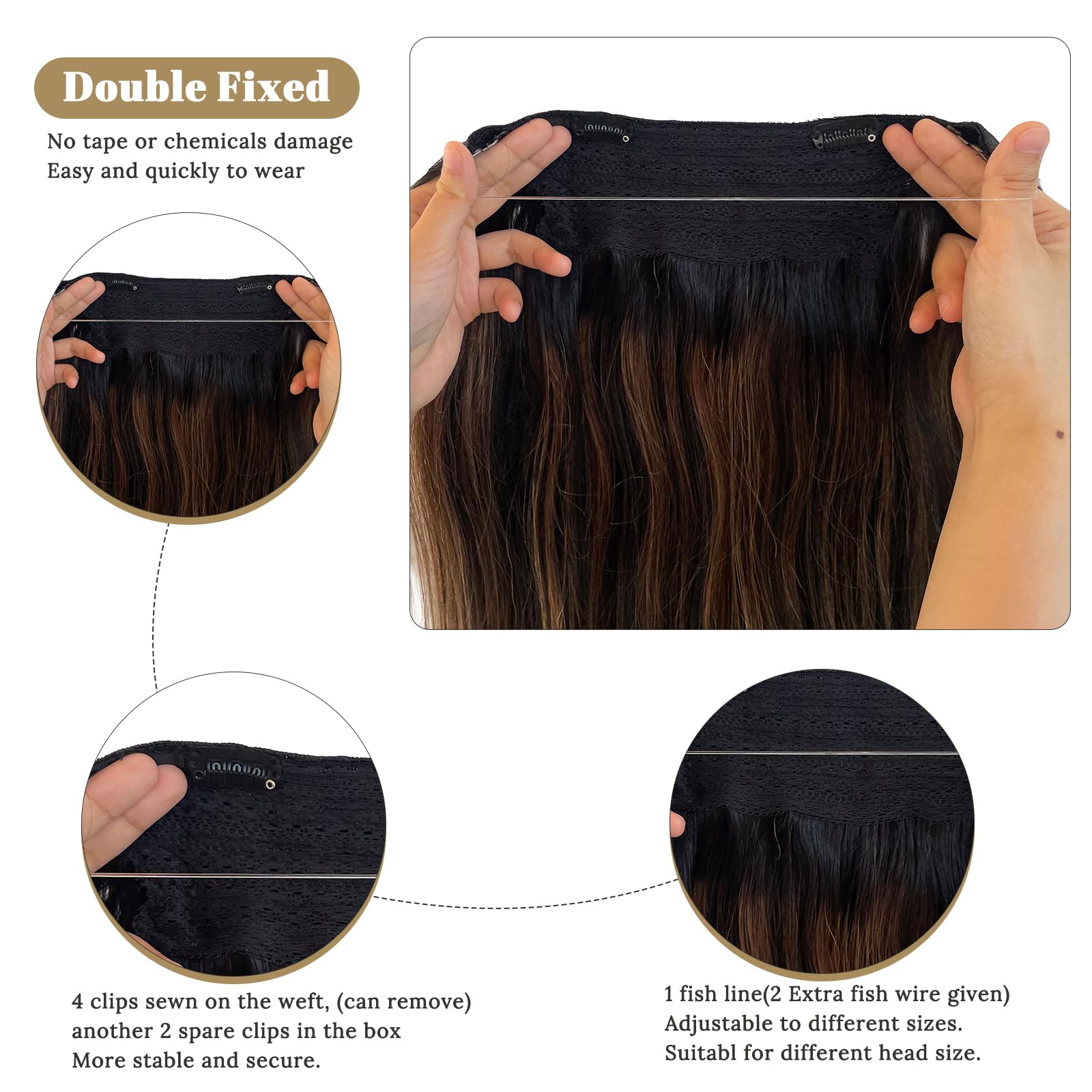 20Inch 100G Human Hair Halos Extensions Ombre Black To Chestnut Brown Balayage Halos Hair Extensions Real Human Hairblack With B