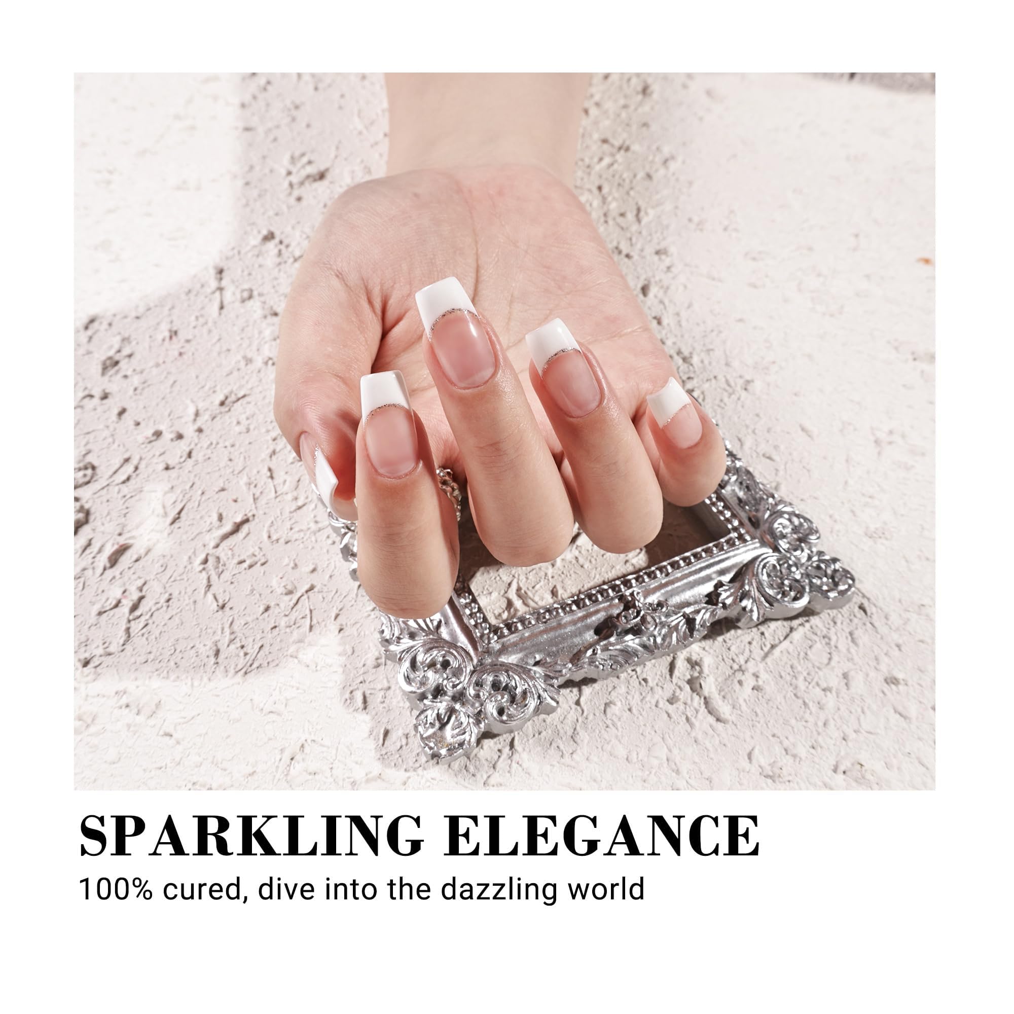Melodysusie 30Pcs Semi Cured Gel Nail Strips (White French)- Works With Nail Lamp, Salon-Quality, Long Lasting, Easy To Apply &