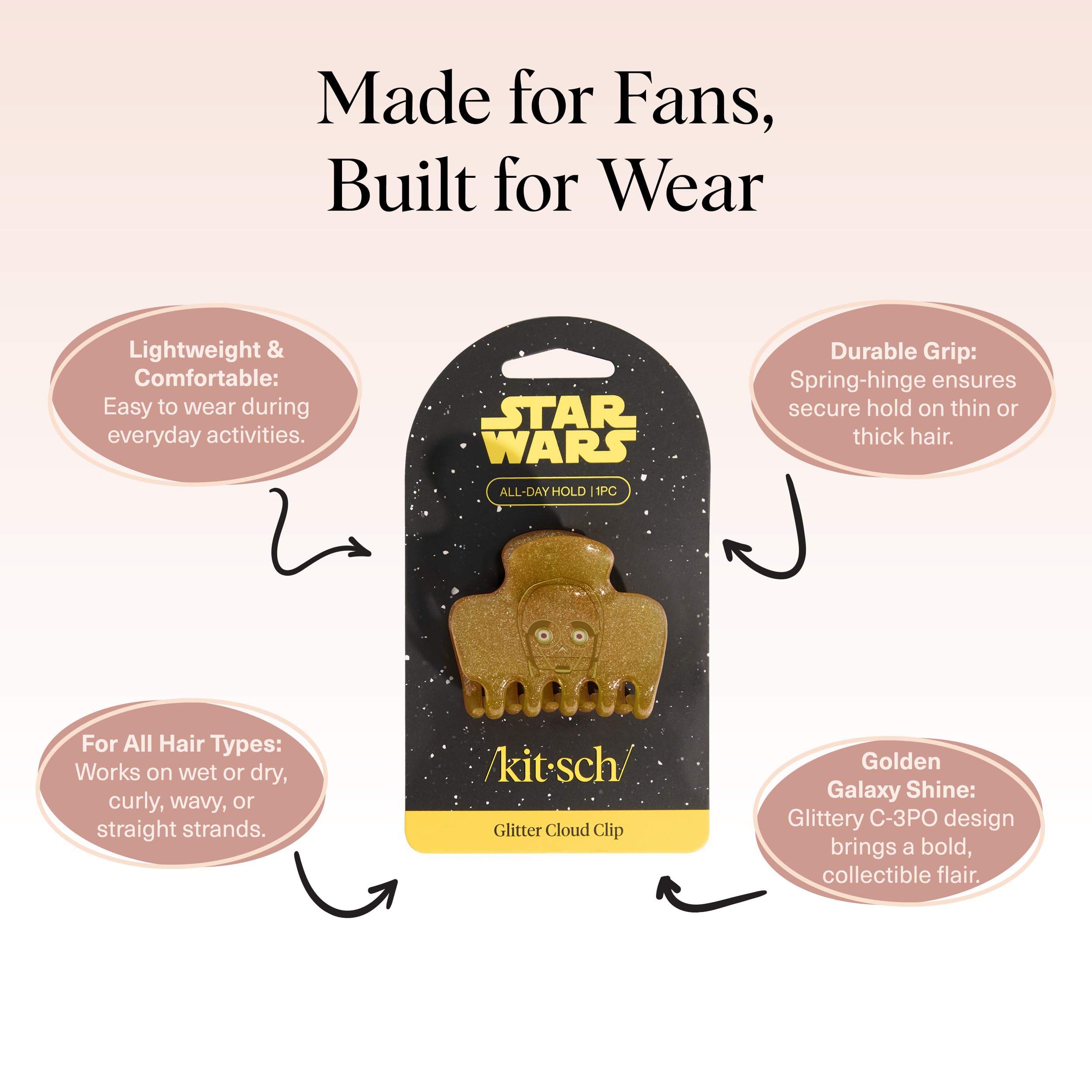 Kitsch x Star Wars C-3PO Glitter Hair Clip for Women - Golden Droid Galaxy-Inspired Claw Clip | Eco-Friendly Recycled Plastic, S