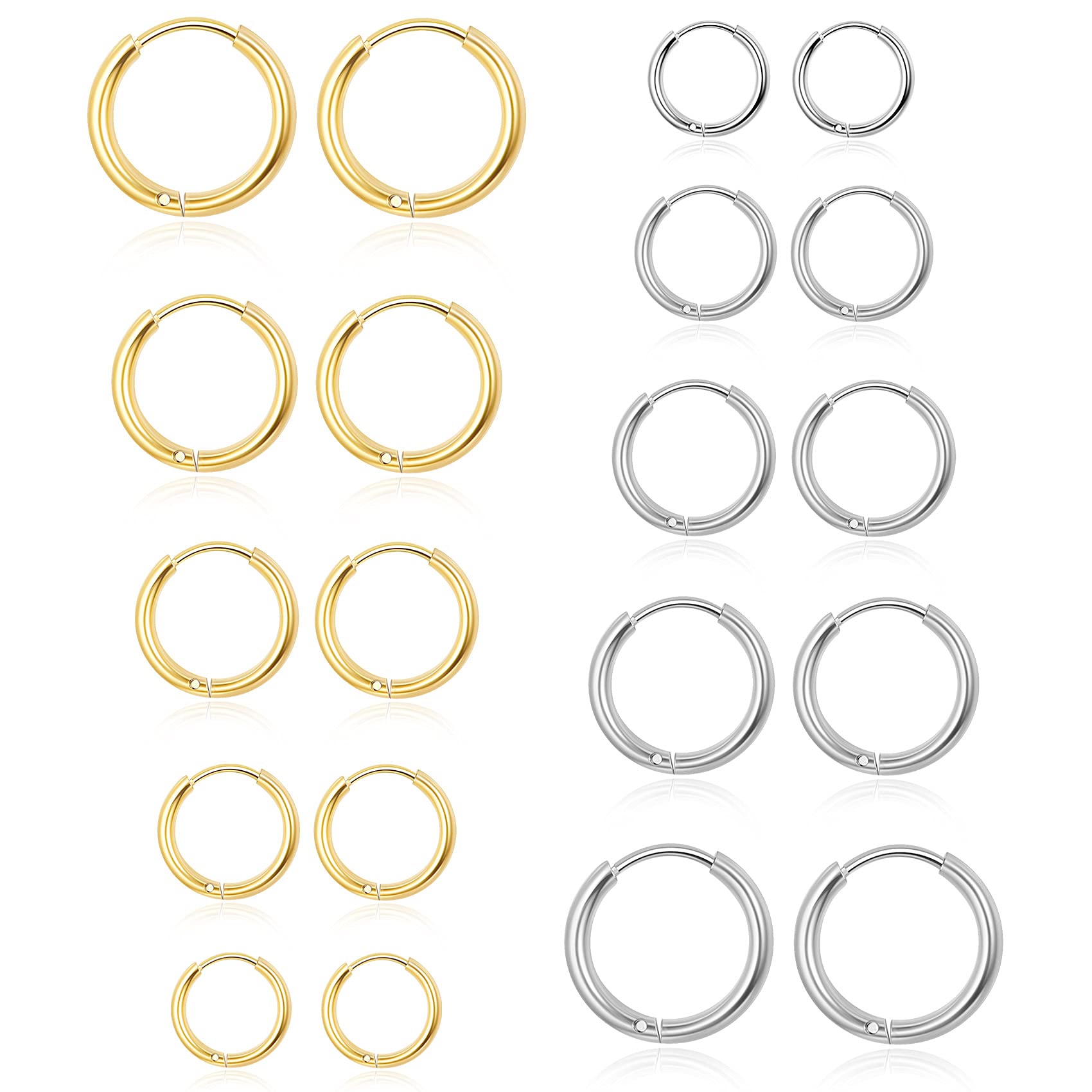 10 Pairs Silver Gold Hoop Earrings Set for Women Surgical Steel Hoop Earrings Lightweight Hypoallergenic Tiny Small Hoops For Me
