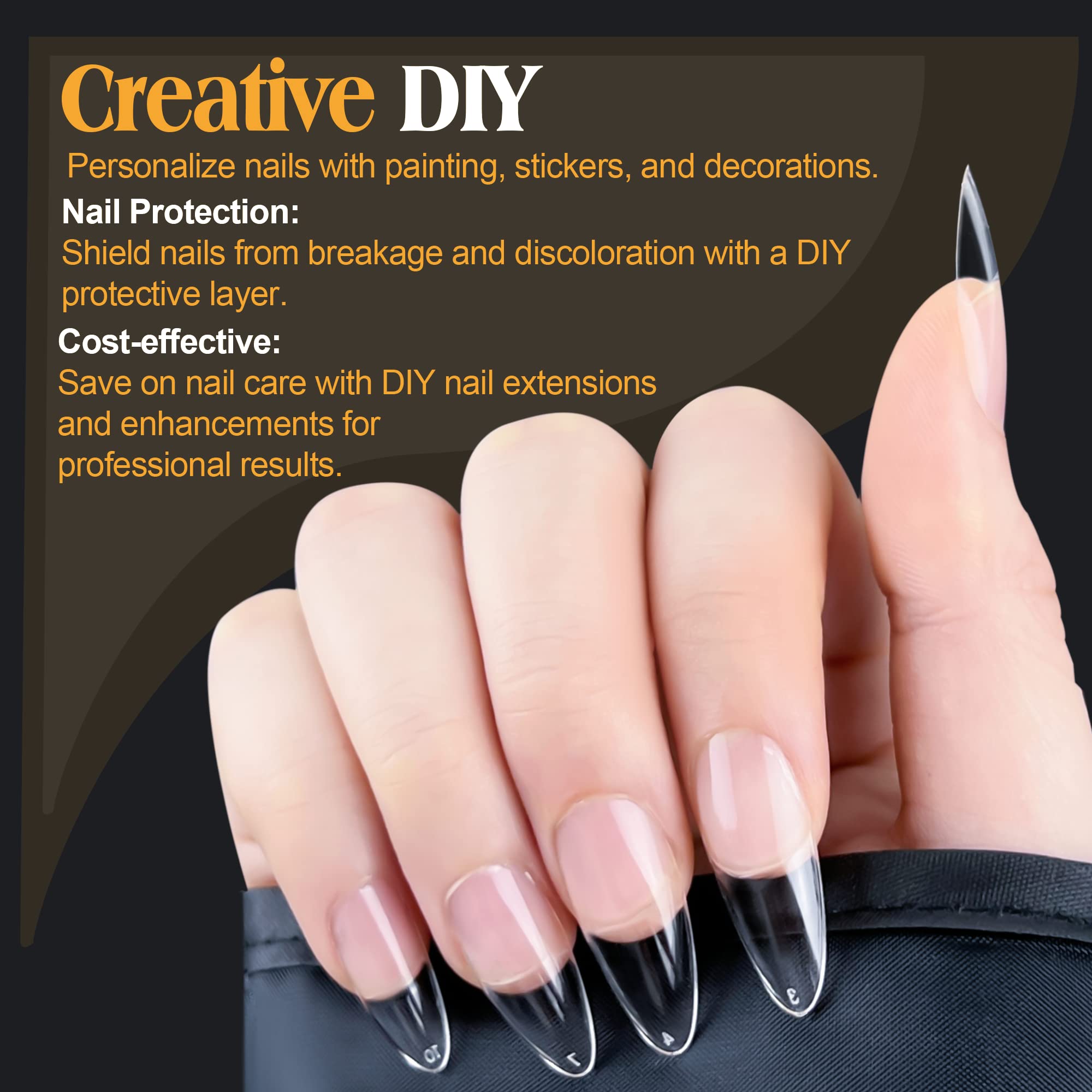 Una Gella Almond False Nails, 504Pcs Soft Gel Tips, Clear, Medium, 12 Sizes, For Nail/Dip/Poly Extensions, Press On Nails