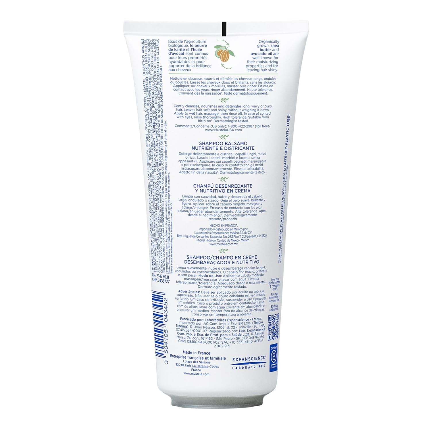 Mustela Detangling & Nourishing Cream Shampoo - Natural Shea Butter & Avocado - Curly & Frizzy Hair - Dermatologist-tested & saf