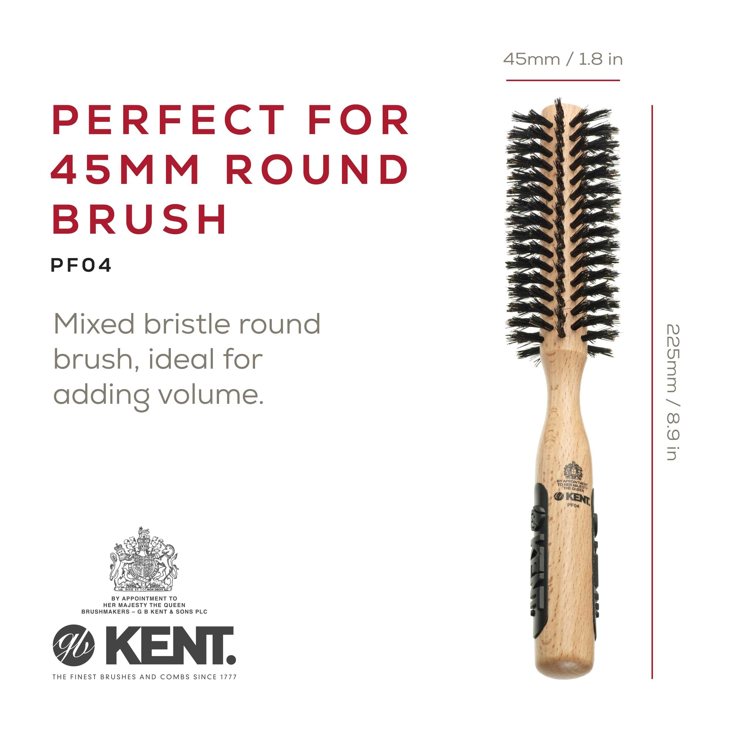 Kent Pf04 Small Round Curling Brush With Hard Natural Boar Bristle- Hair Drying Brush, Round Hair Brush, And Blowout Brush - Sma