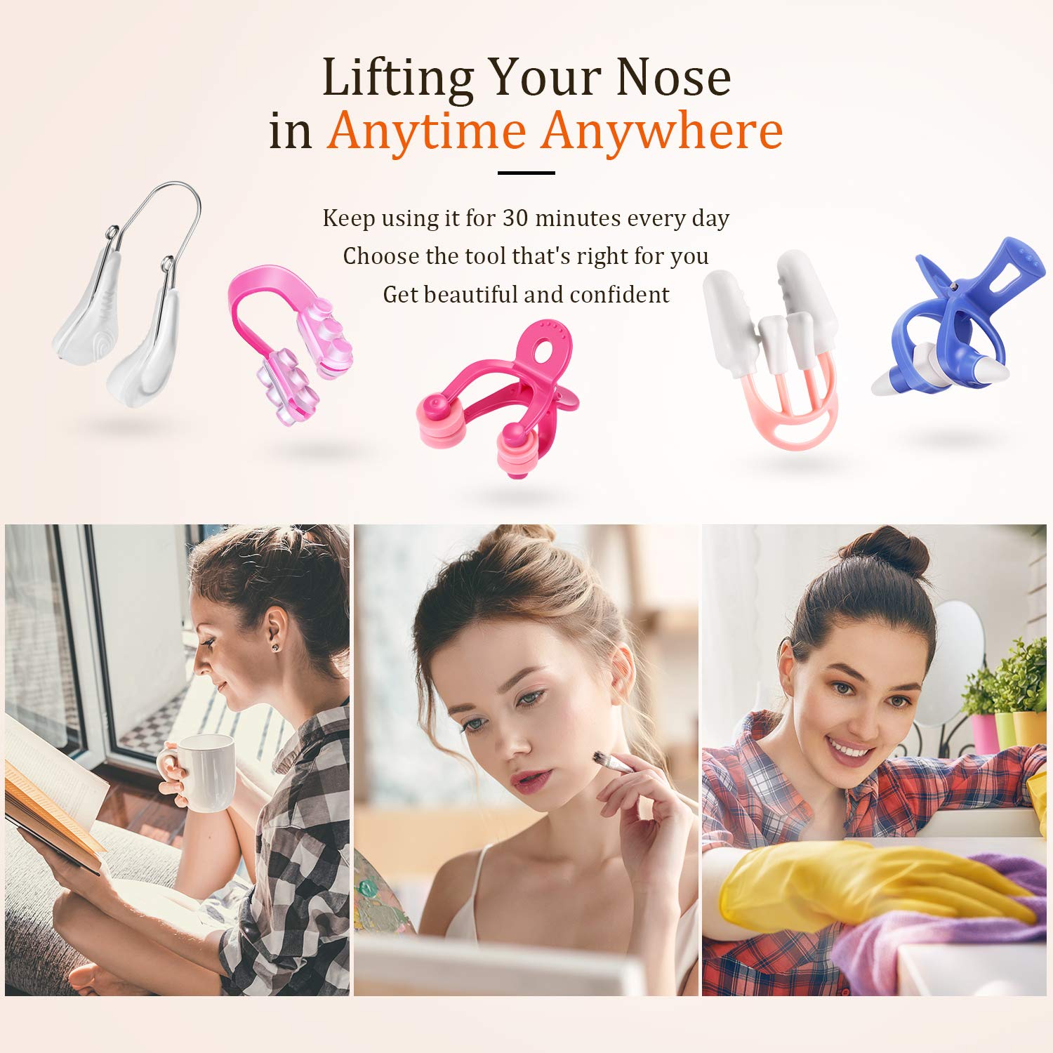 Frienda 5 Pieces Nose Clip Nose Up Lifting Clips Nose Lifters Beauty Clips Silicone Nose Bridge Slimming Clips Nose Massagers To