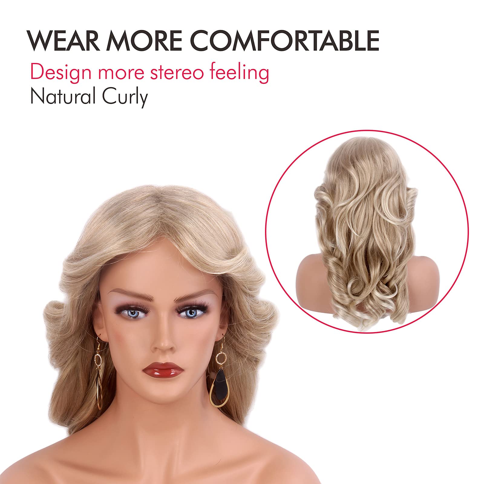 REEWES 70s Wig Farrah Fawcett Wig Vintage 70th Wigs 613 Blonde Wig for Women Lady Natural Synthetic Full Wigs Vintage Cosplay Co