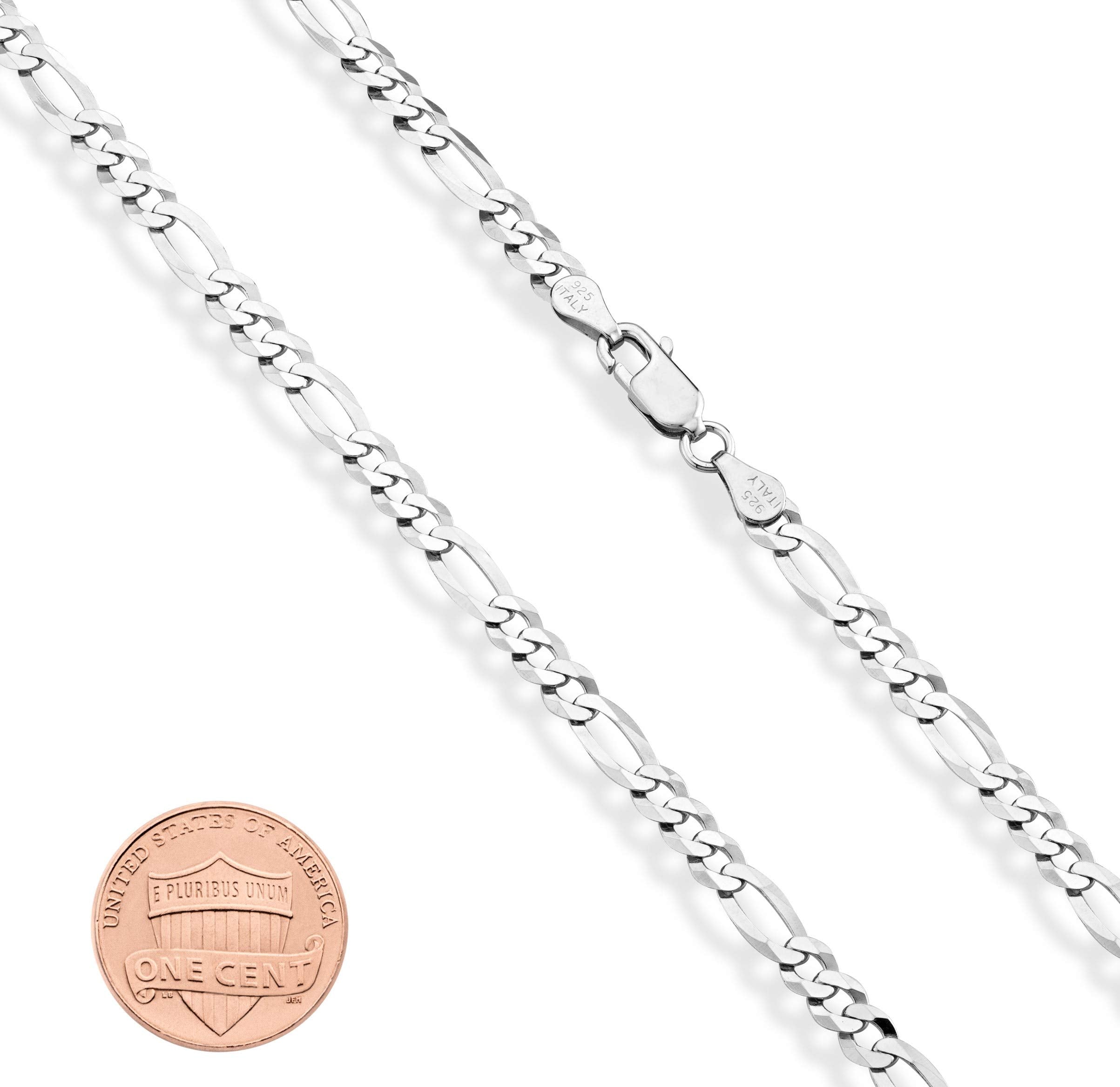 Miabella Solid 925 Sterling Silver Italian 5mm Diamond-Cut Figaro Chain Bracelet for Women Men, Made in Italy (Length 9 Inches)