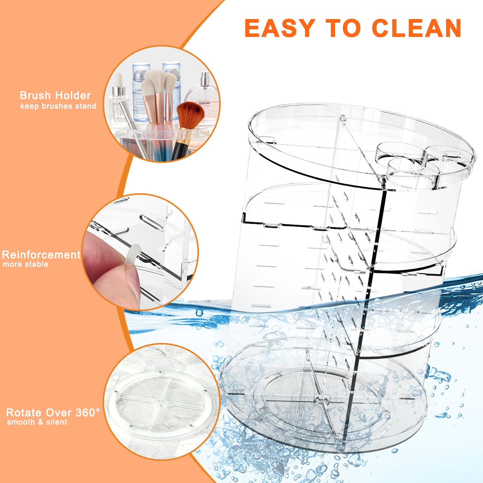 Rotating Makeup Organizer, Diy 8 Adjustable Layers Spinning Skincare Organizer, Cosmetic Display Case With Brush Holder Perfume