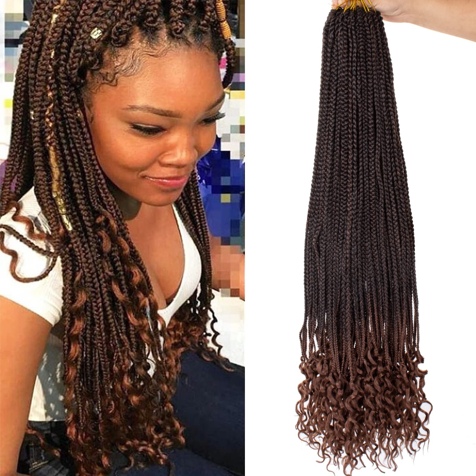 Xtrend 8 Packs 34 Inch Goddess Box Braids Crochet Hair Boho Jumbo Long Braids Hair Pre-Looped Knotless Curly Ends Synthetic Box